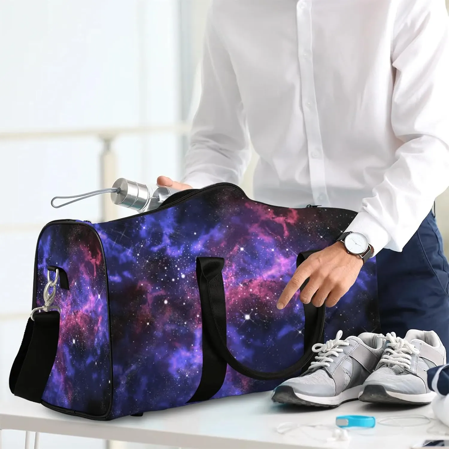 Galaxy Travel Duffle Bag, Weekender Bags for Women Men, Carry on Overnight Bag Waterproof Gym Bags, Hospital Bag for Labor and Delivery