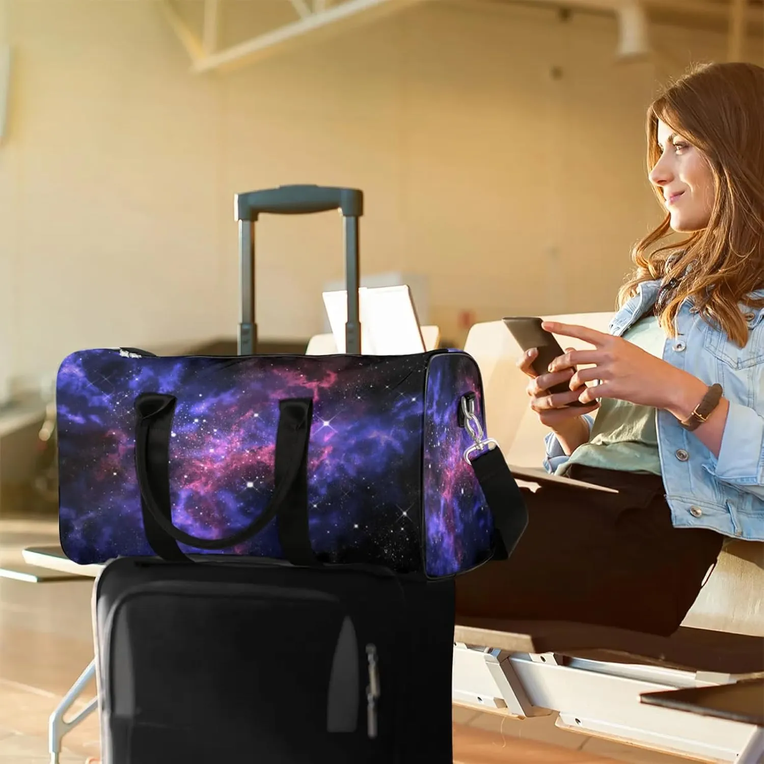 Galaxy Travel Duffle Bag, Weekender Bags for Women Men, Carry on Overnight Bag Waterproof Gym Bags, Hospital Bag for Labor and Delivery
