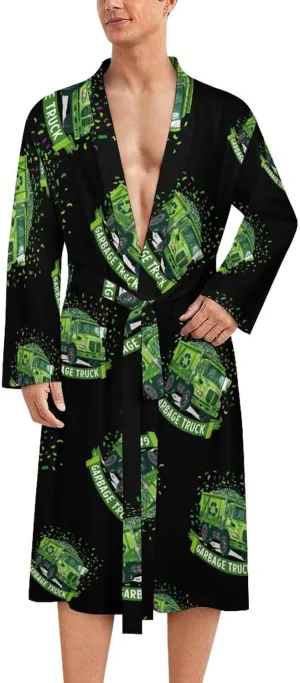 Garbage Truck Mens Lightweight Robe Soft Bathrobe Knee Length Robe Spa Sleepwear Loungewear