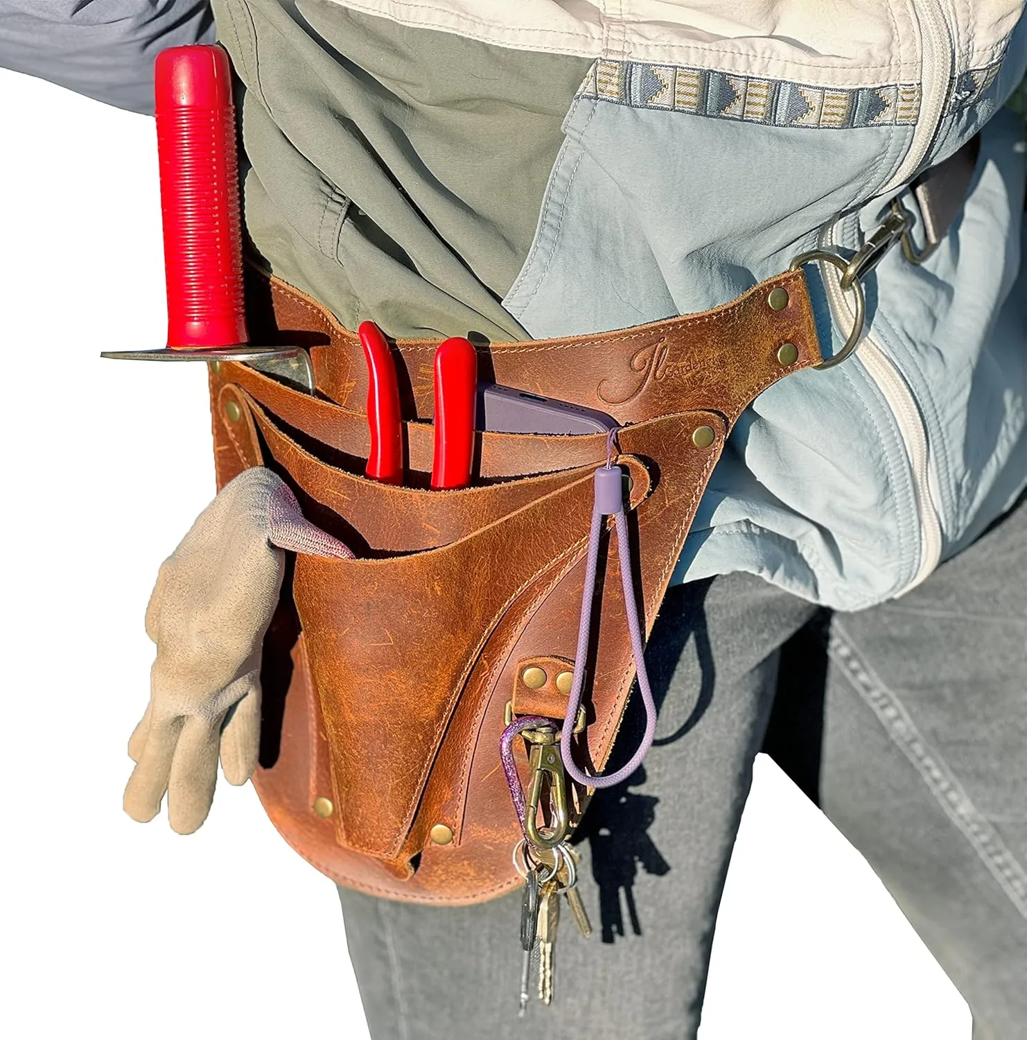 Garden Tool Belt, Handmade Premium Leather with Pouches Pockets Holster for Women & Men, Gardeners, Florists, Electrician, Carpenter, Farmer, Landscaper