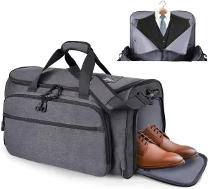 Garment Duffle Bags for Travel, YKK Zippers Carry On Convertible Suit Bag with Waterproof Compartment & Shoe Compartment & Shoulder Strap