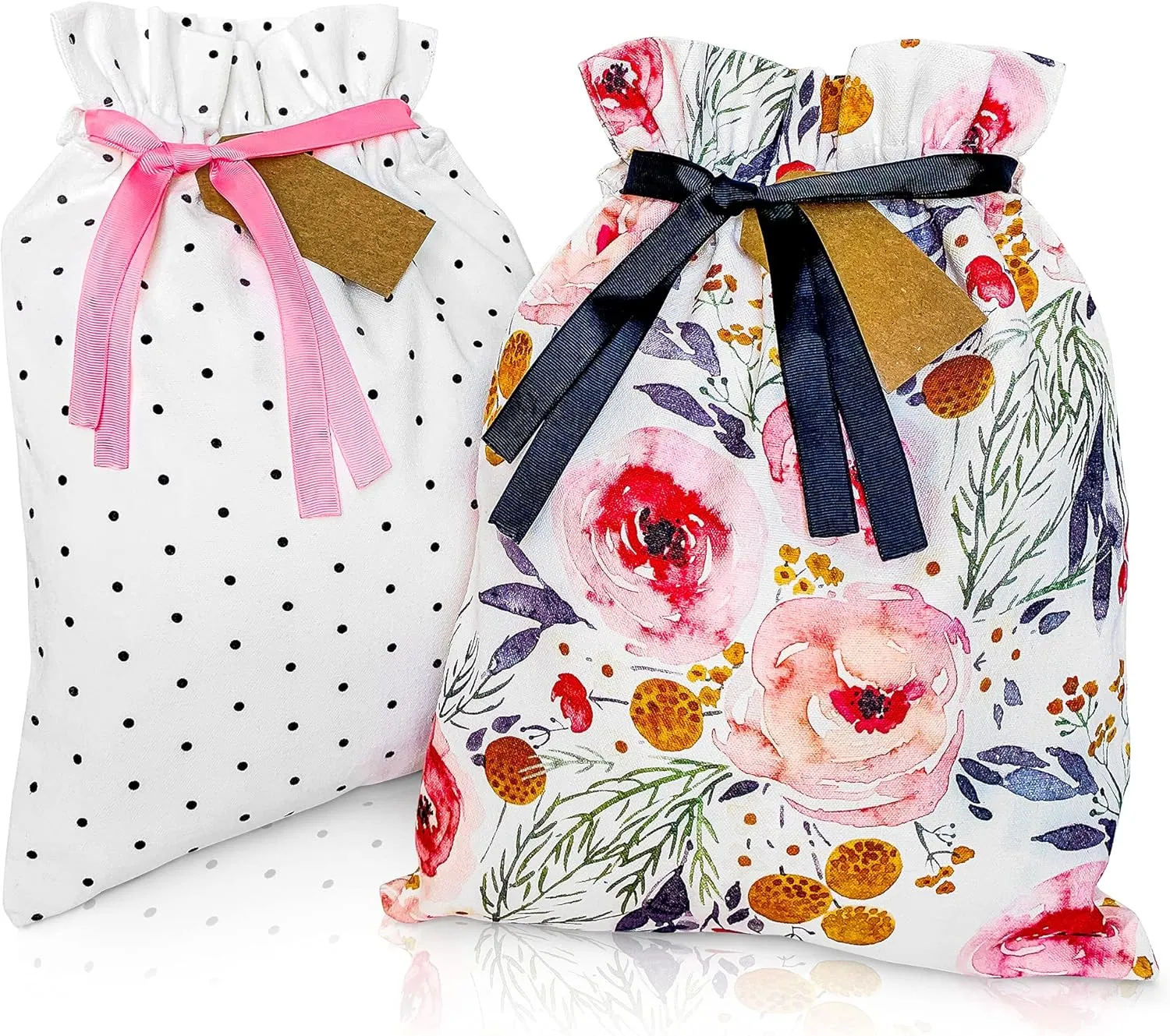 Gather & Knot Drawstring Gift Bags | 16" Medium | Premium Canvas | Reusable Fabric Wrap for Mother's Day, Weddings, Bridesmaids, Birthdays - All Occasion | Pink Floral