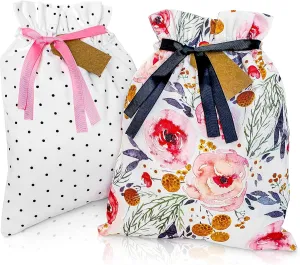 Gather & Knot Drawstring Gift Bags | 16" Medium | Premium Canvas | Reusable Fabric Wrap for Mother's Day, Weddings, Bridesmaids, Birthdays - All Occasion | Pink Floral