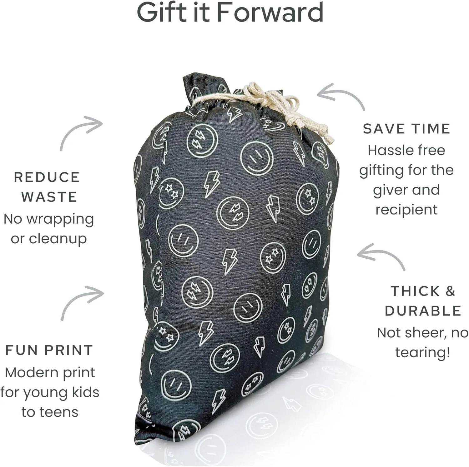 Gather & Knot Drawstring Gift Bags | 20" Large 12" Small | Premium Canvas | Reusable Fabric Wrap for Boy Birthday, Baby Shower | Happy Face