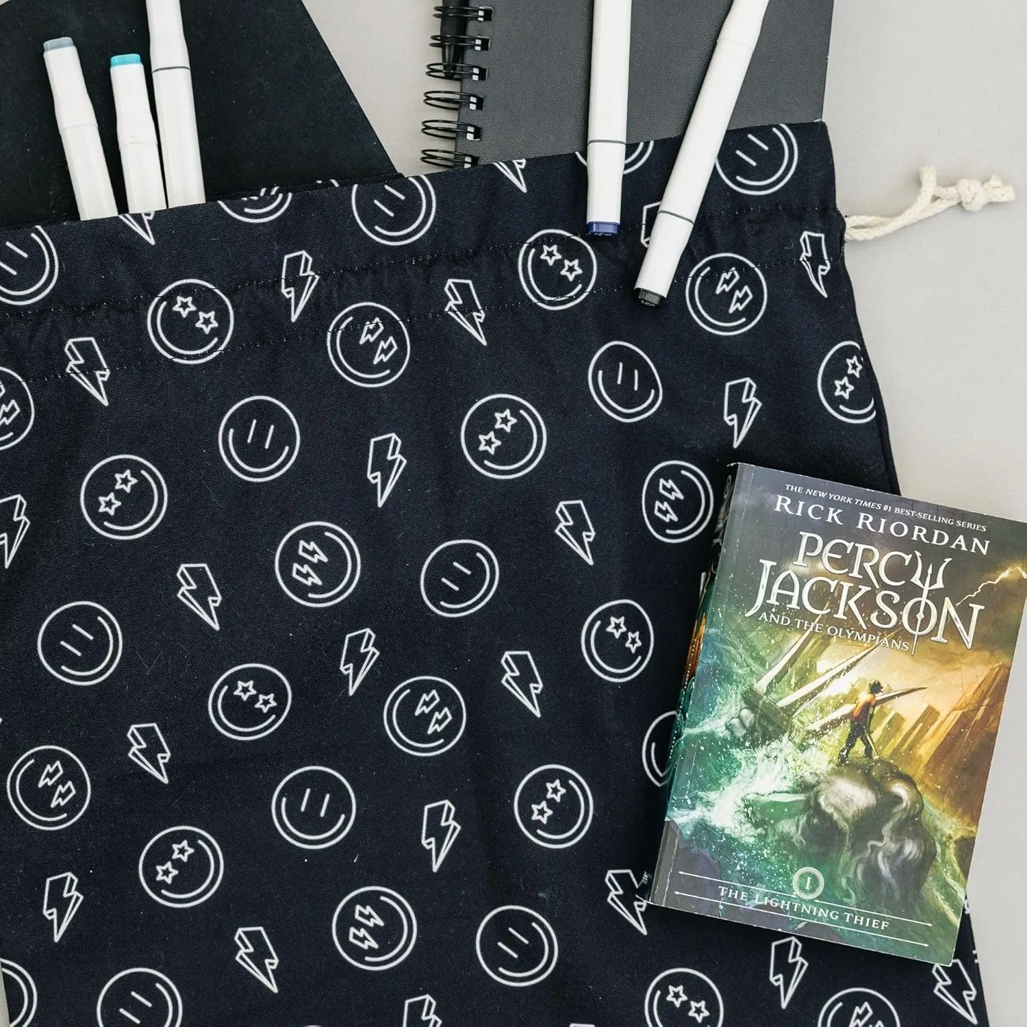 Gather & Knot Drawstring Gift Bags | 20" Large 12" Small | Premium Canvas | Reusable Fabric Wrap for Boy Birthday, Baby Shower | Happy Face