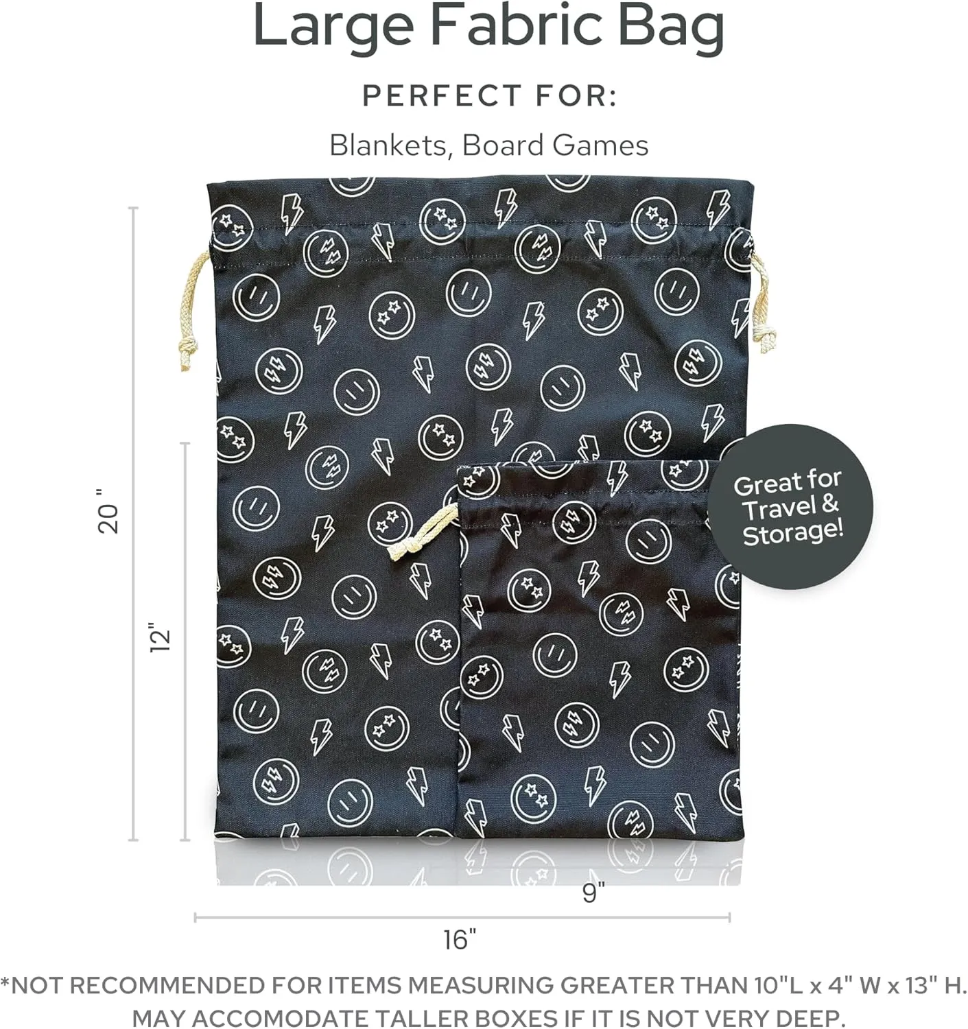 Gather & Knot Drawstring Gift Bags | 20" Large 12" Small | Premium Canvas | Reusable Fabric Wrap for Boy Birthday, Baby Shower | Happy Face