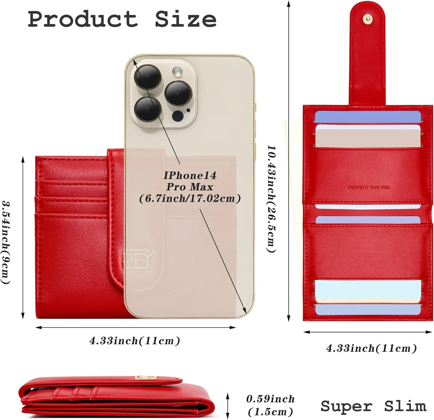 GEEAD Red Mini Small Wallets for Women Slim Bifold Credit Card Holder Minimalist Zipper Coin Pocket Red Wallet for Christmas