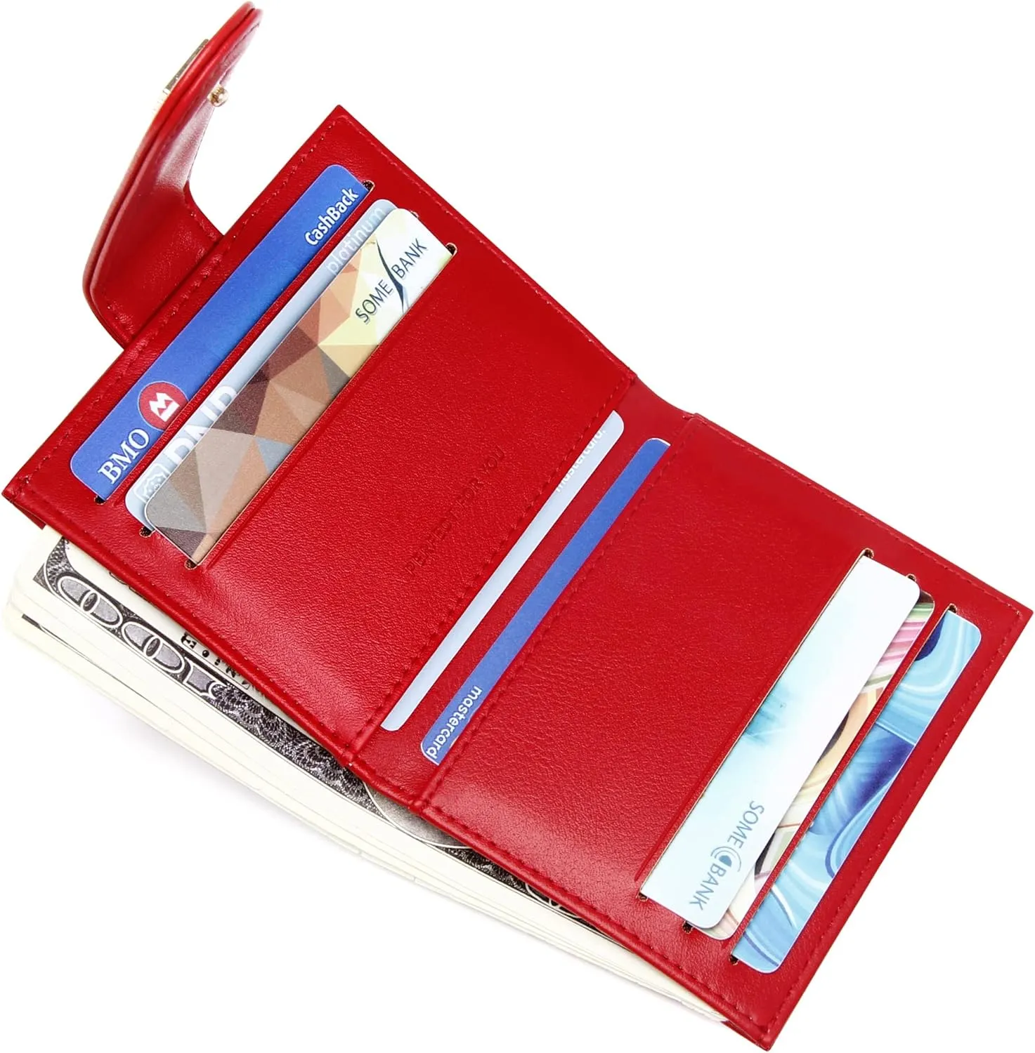 GEEAD Red Mini Small Wallets for Women Slim Bifold Credit Card Holder Minimalist Zipper Coin Pocket Red Wallet for Christmas