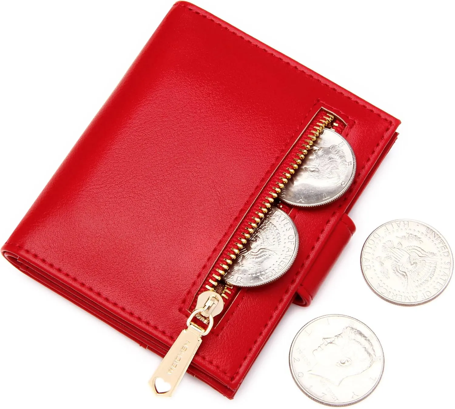 GEEAD Red Mini Small Wallets for Women Slim Bifold Credit Card Holder Minimalist Zipper Coin Pocket Red Wallet for Christmas