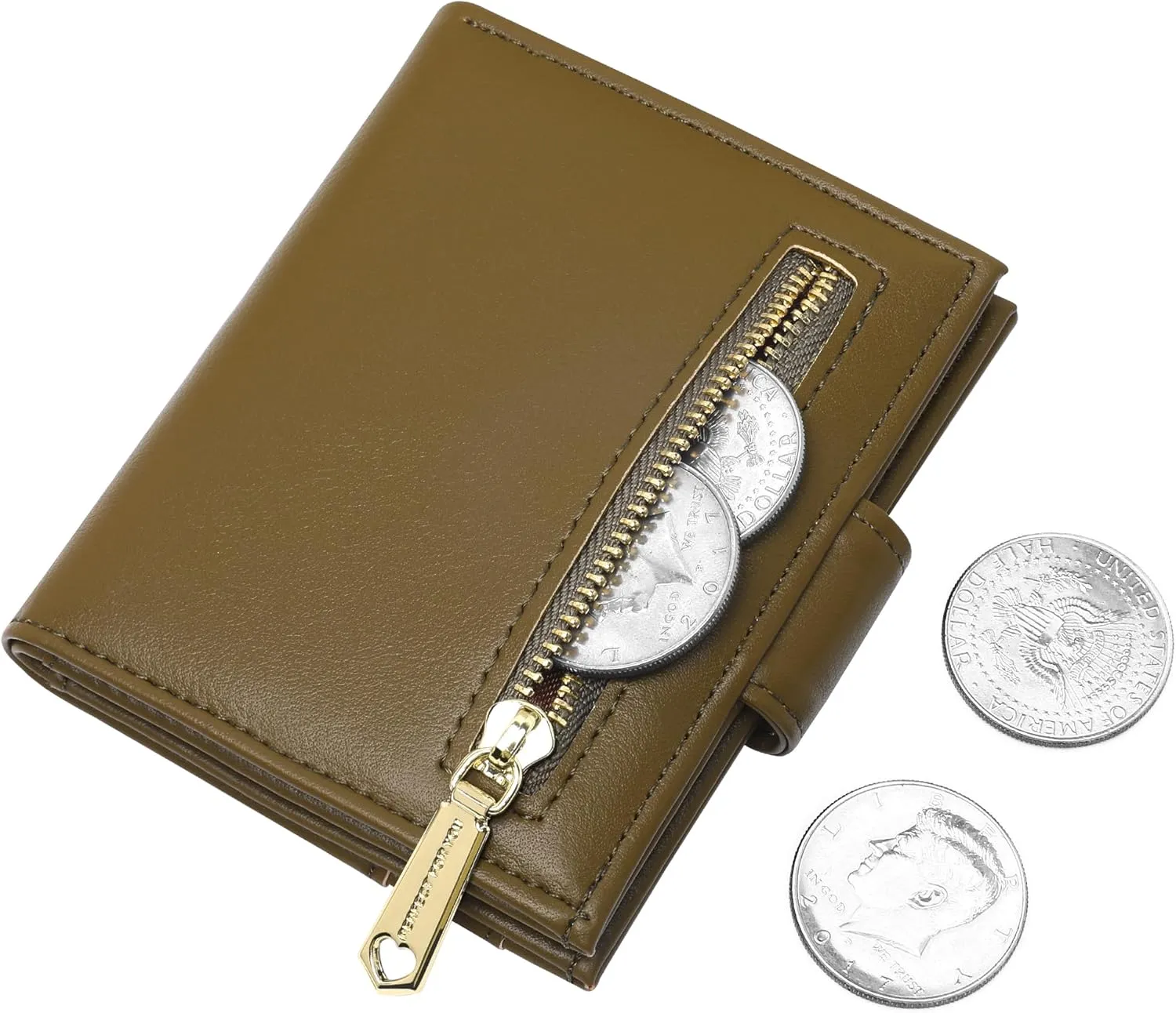 GEEAD Small Wallets for Women Slim Bifold Credit Card Holder Minimalist Zipper Coin Pocket (Army Green)