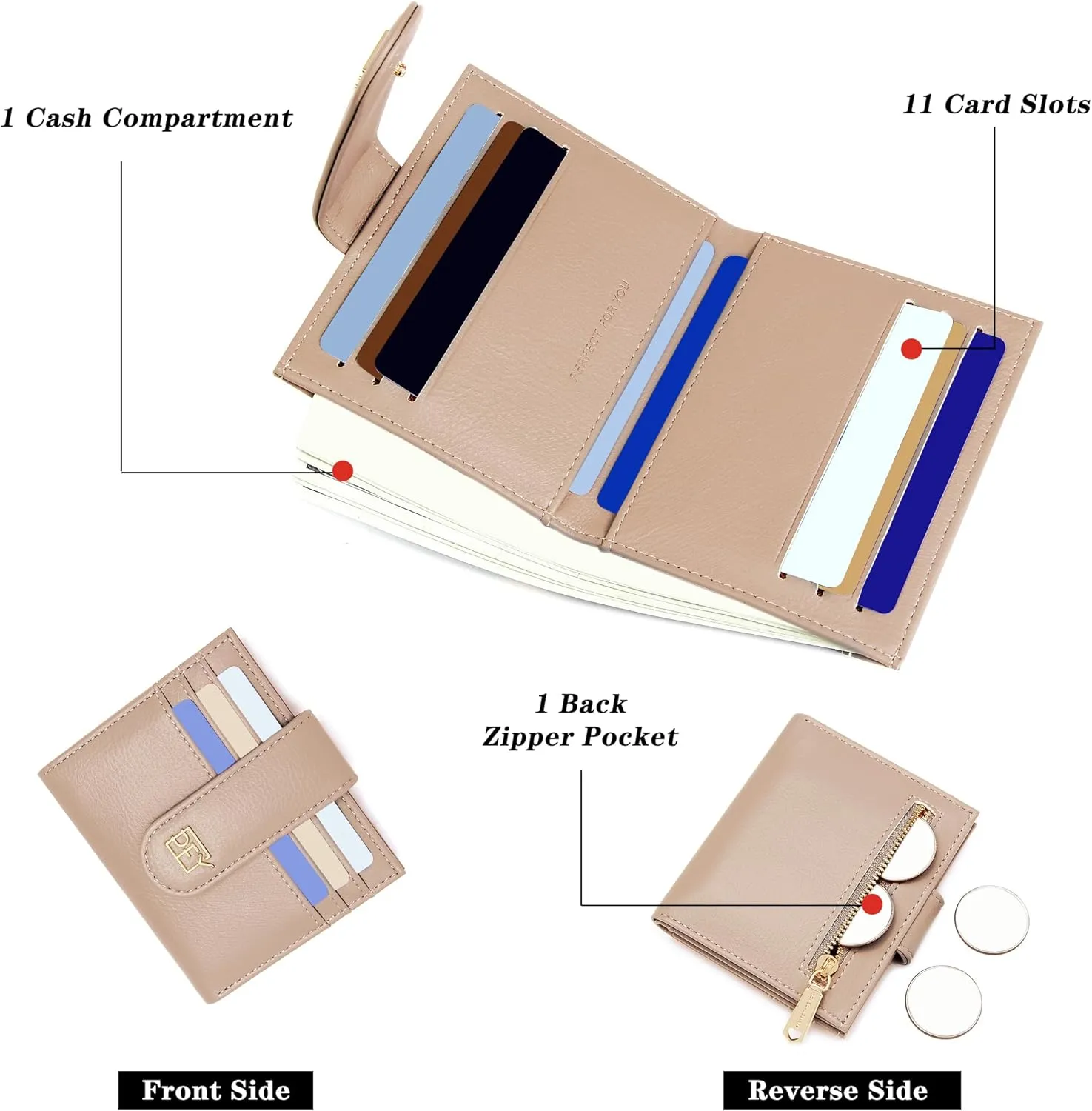 GEEAD Small Wallets for Women Slim Bifold Credit Card Holder Minimalist Zipper Coin Pocket