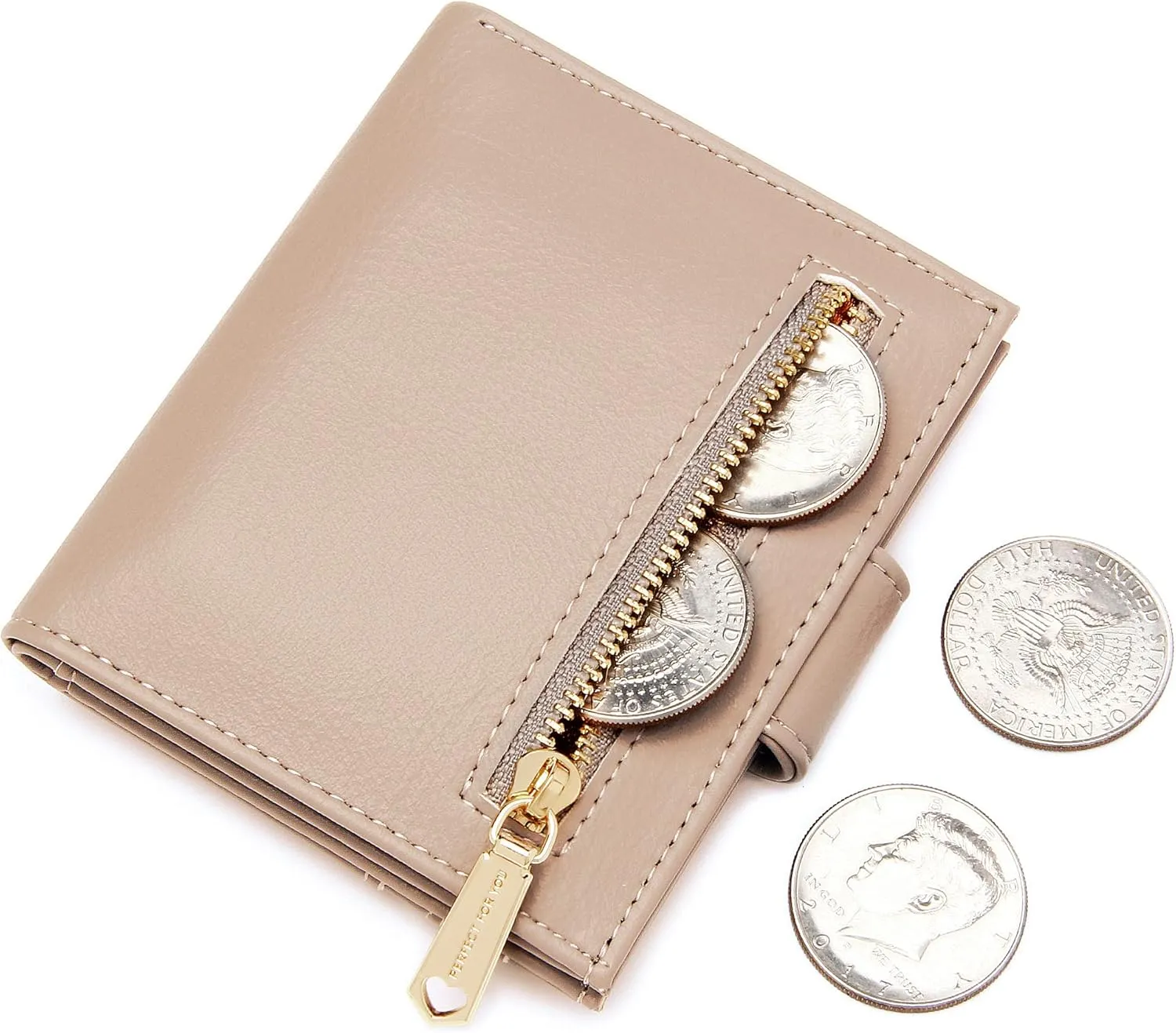 GEEAD Small Wallets for Women Slim Bifold Credit Card Holder Minimalist Zipper Coin Pocket