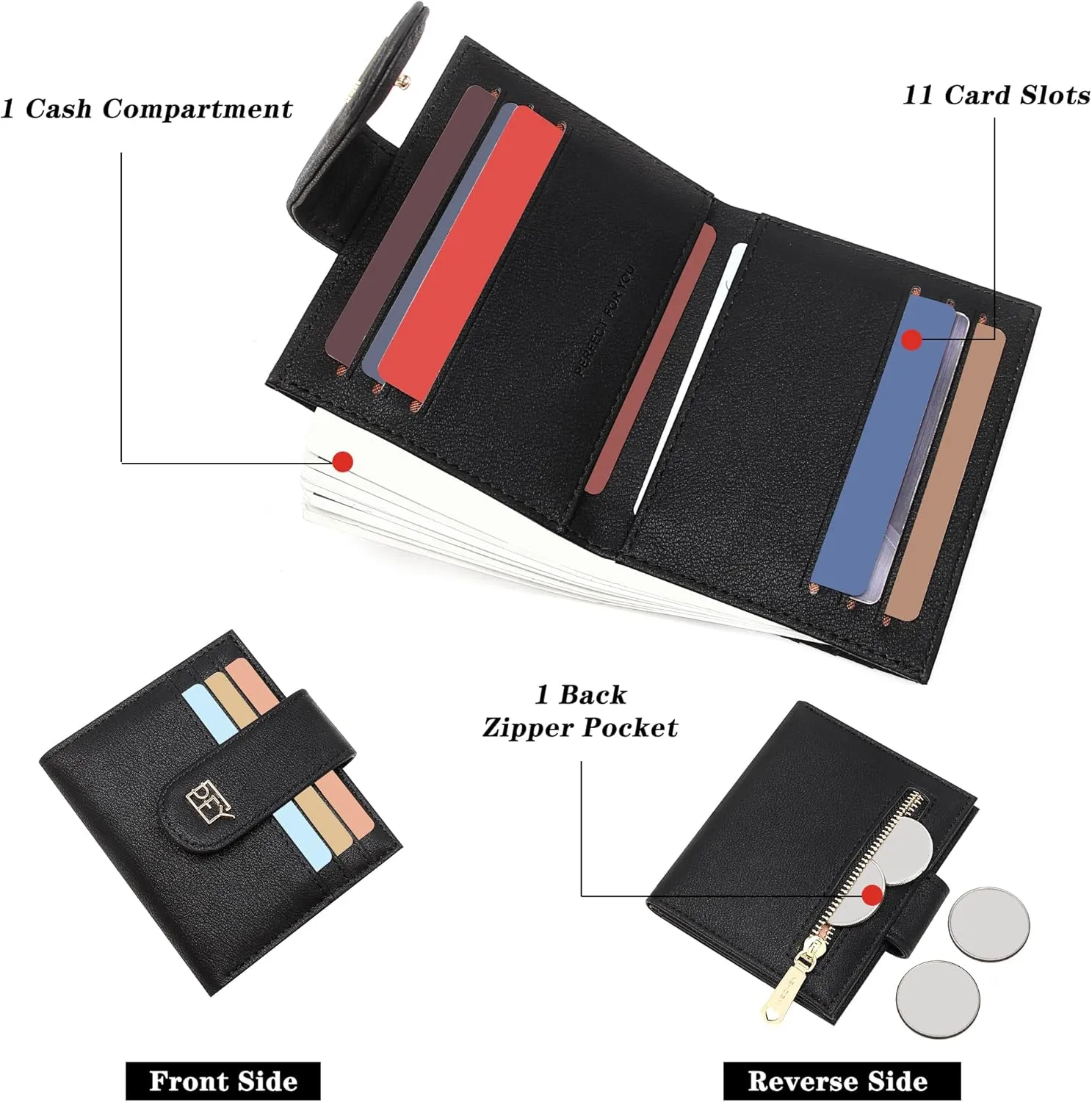 GEEAD Small Wallets for Women Slim Bifold Credit Card Holder Minimalist Zipper Coin Pocket