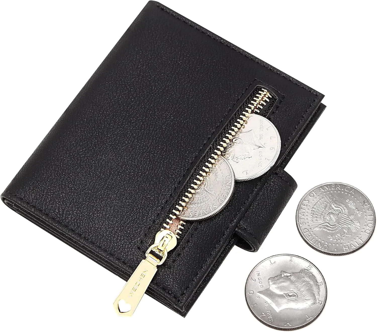 GEEAD Small Wallets for Women Slim Bifold Credit Card Holder Minimalist Zipper Coin Pocket