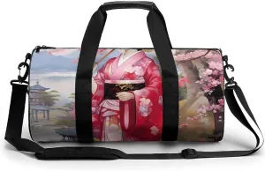 Geisha Cherry Flowers Novelty Large Duffel Bag Lightweight Gym Bag Travel Tote Bags