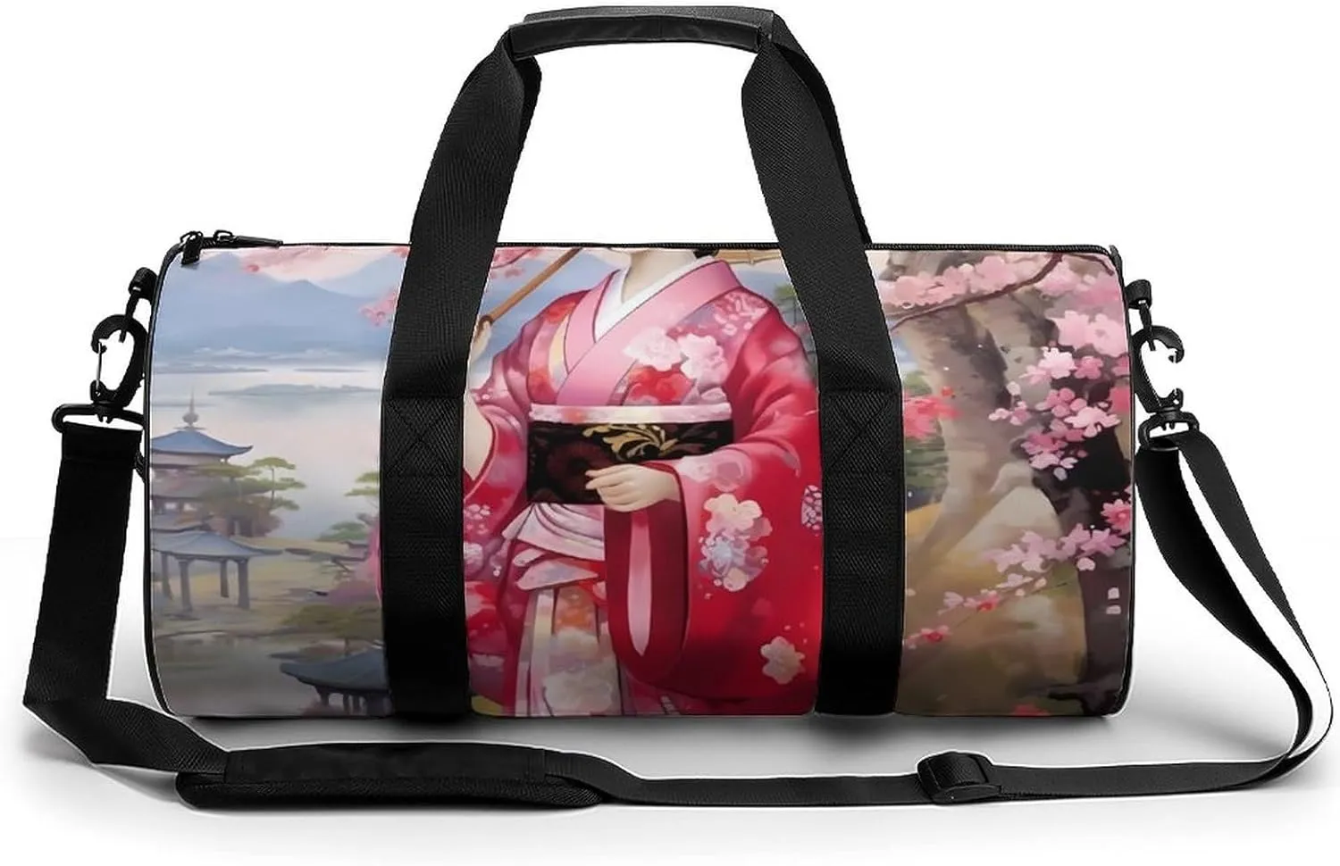Geisha Cherry Flowers Novelty Large Duffel Bag Lightweight Gym Bag Travel Tote Bags