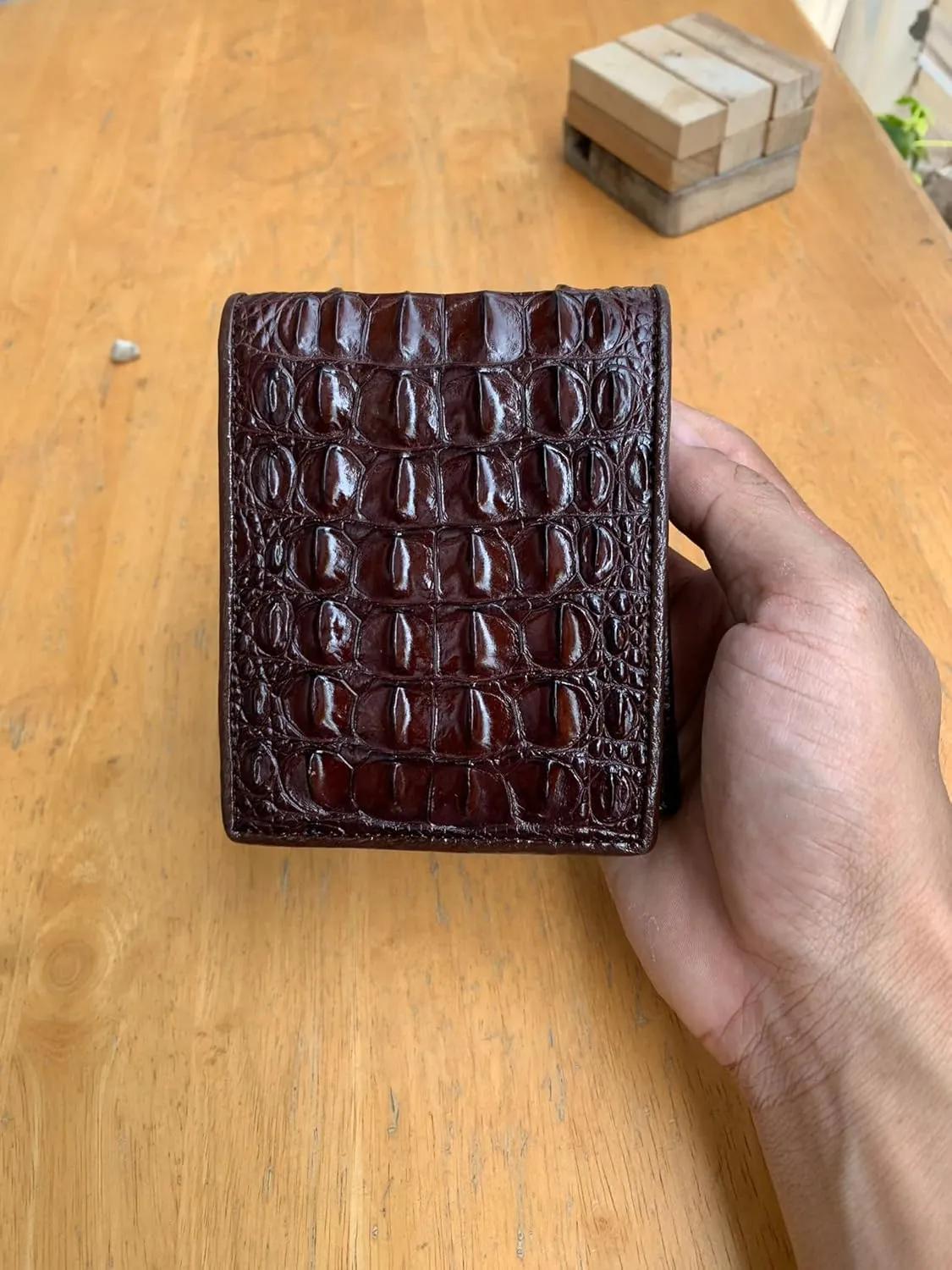 Genuine Alligator Bifold Wallet For Men, Real Crocodile Wallets Men (Brown Alligator Hornback Skin)