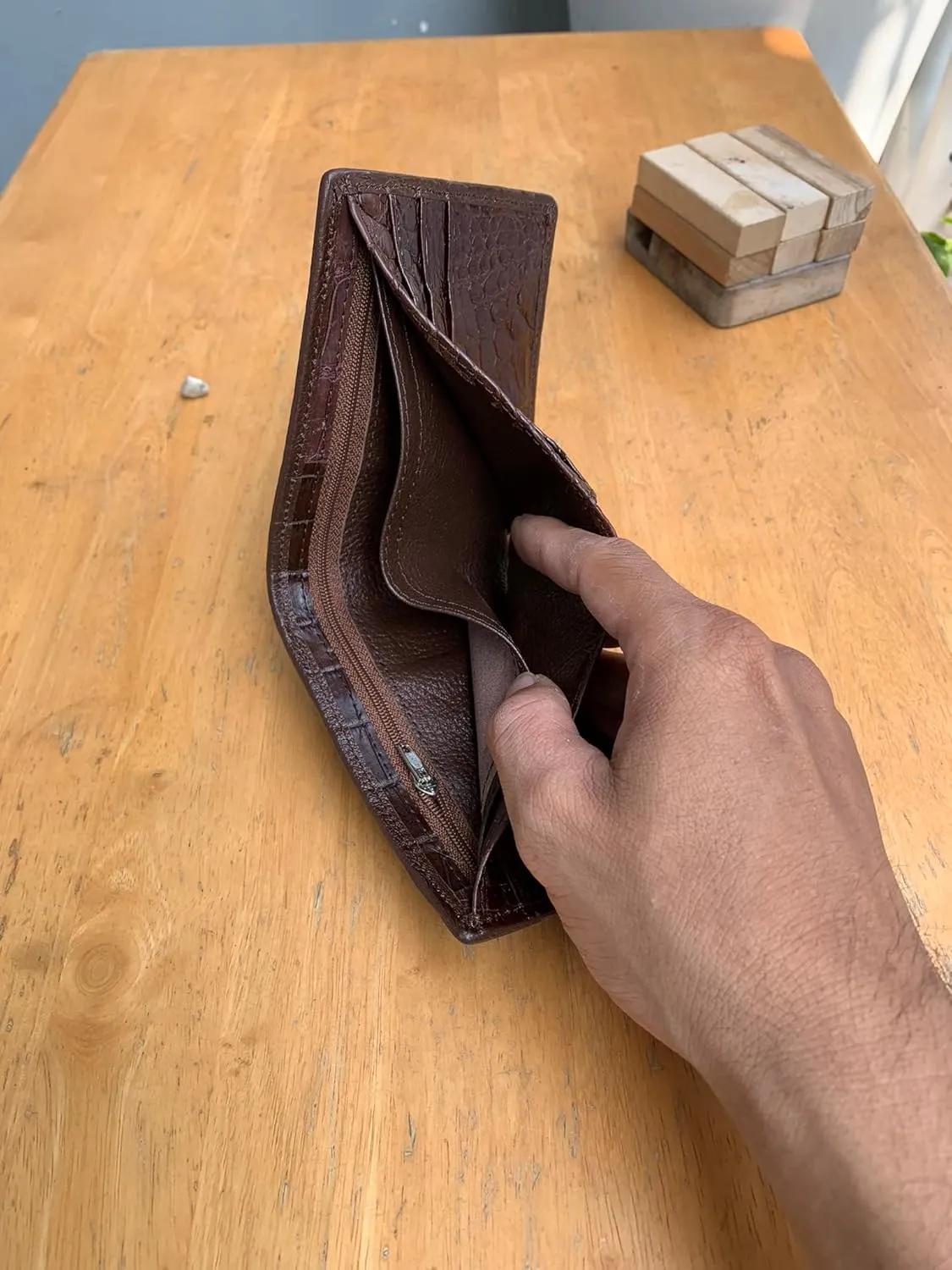 Genuine Alligator Bifold Wallet For Men, Real Crocodile Wallets Men (Brown Alligator Hornback Skin)