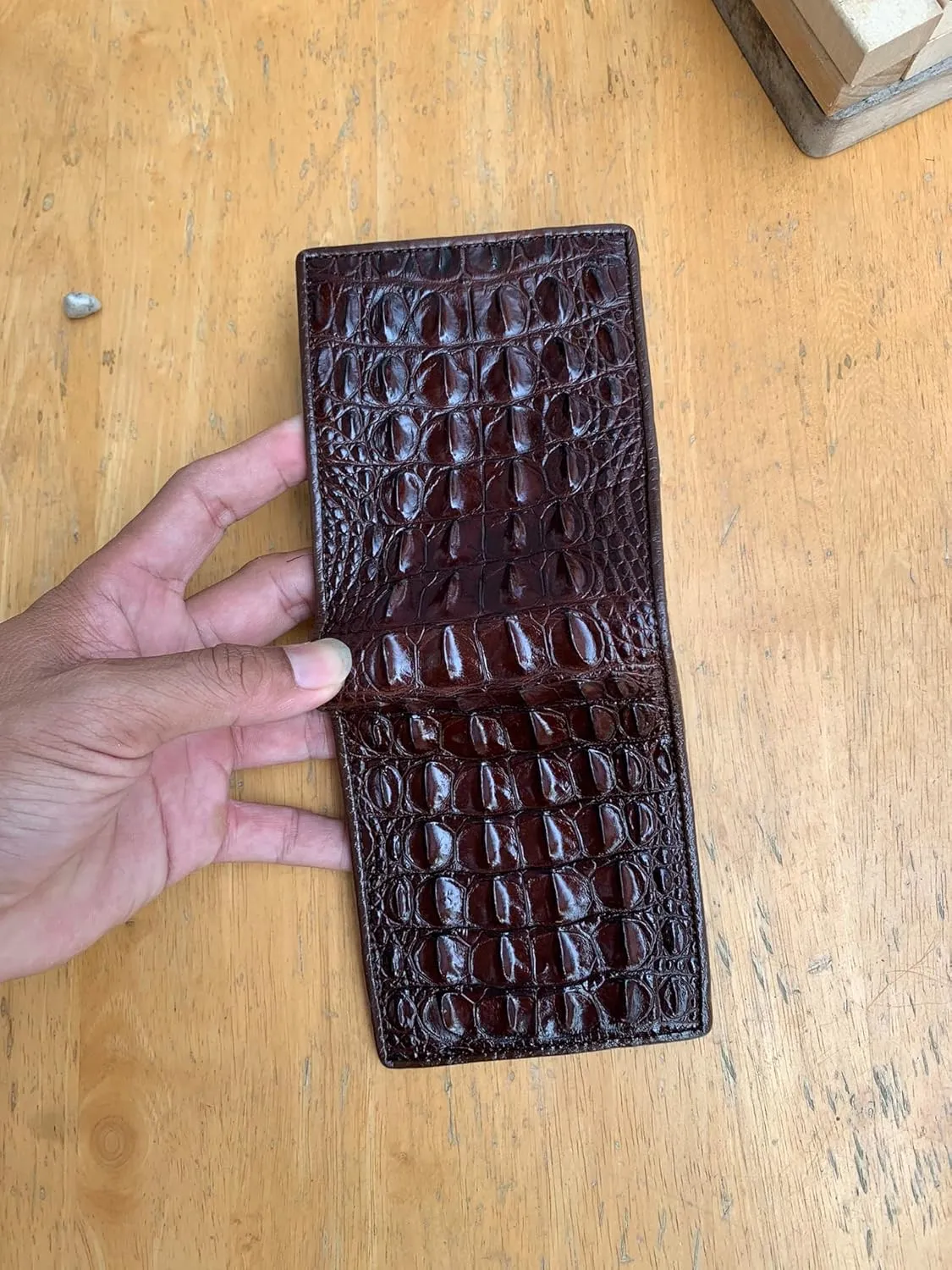 Genuine Alligator Bifold Wallet For Men, Real Crocodile Wallets Men (Brown Alligator Hornback Skin)