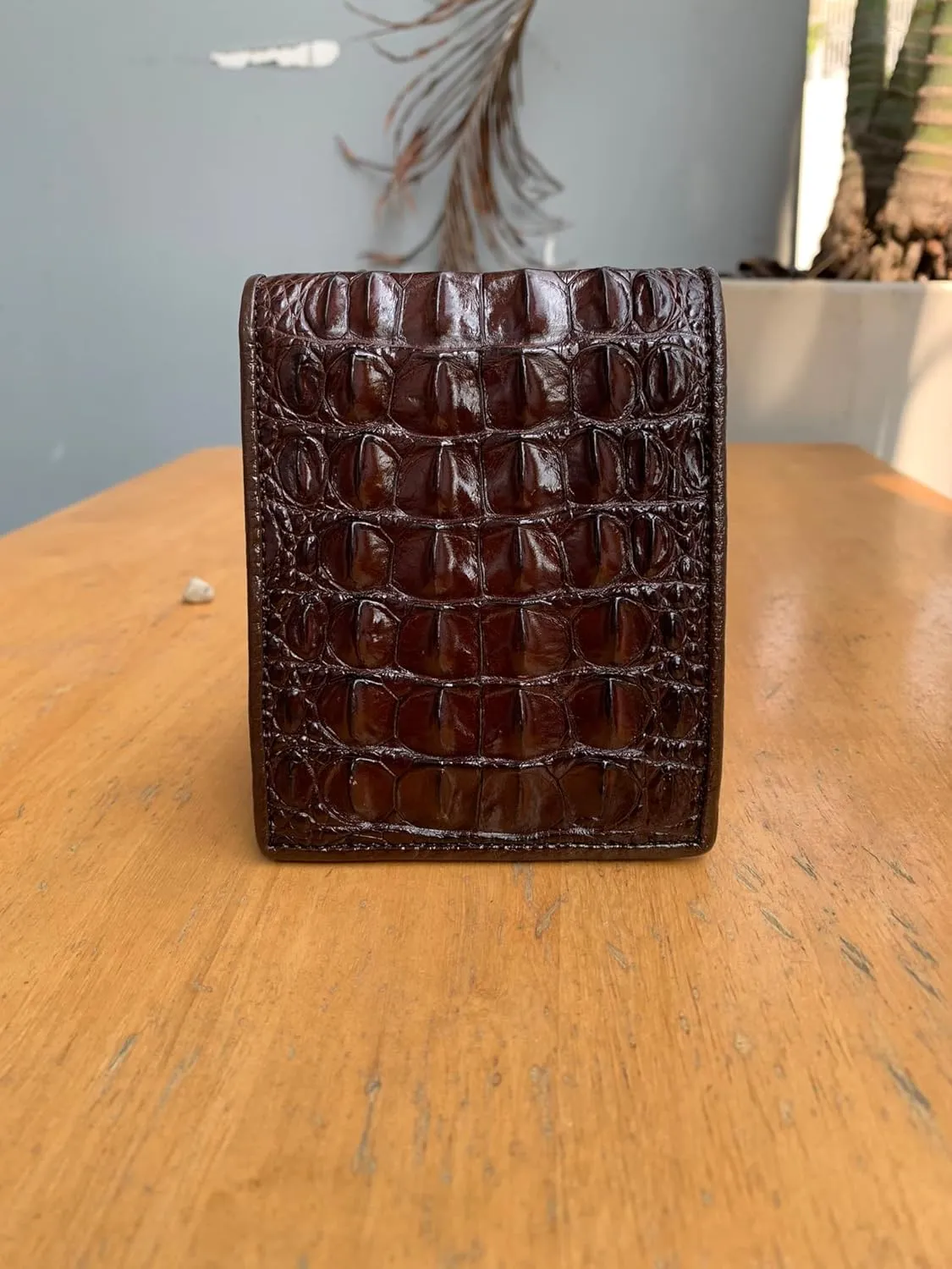Genuine Alligator Bifold Wallet For Men, Real Crocodile Wallets Men (Brown Alligator Hornback Skin)