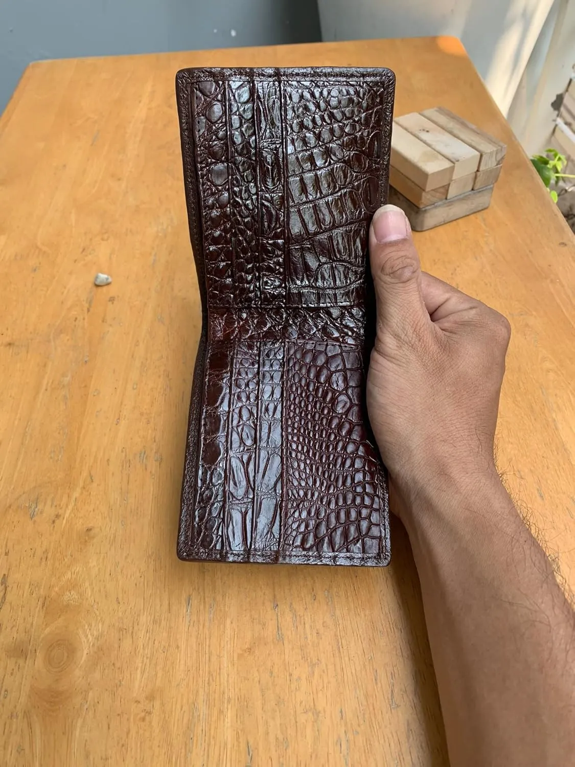 Genuine Alligator Bifold Wallet For Men, Real Crocodile Wallets Men (Brown Alligator Hornback Skin)