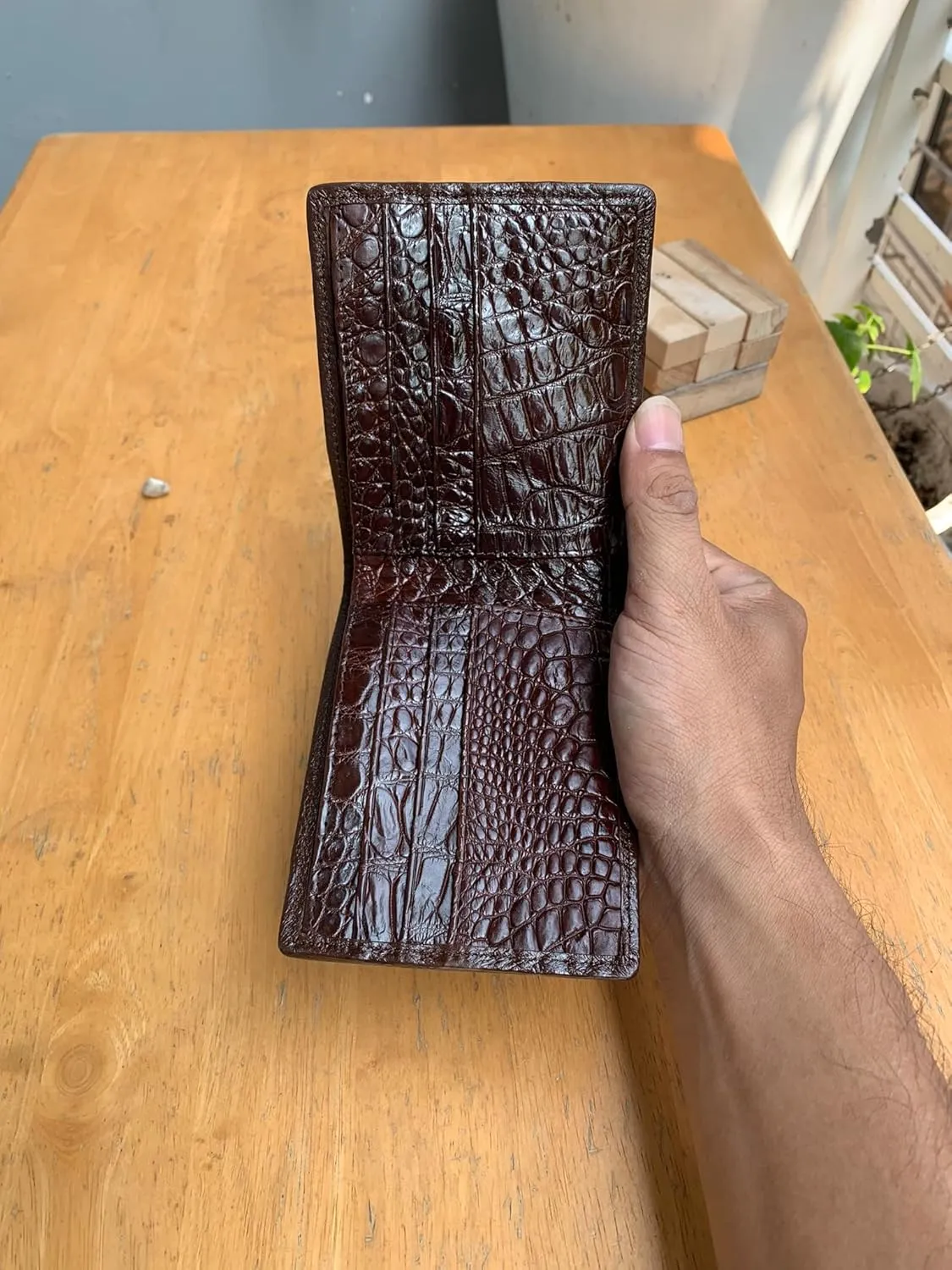 Genuine Alligator Bifold Wallet For Men, Real Crocodile Wallets Men (Brown Alligator Hornback Skin)