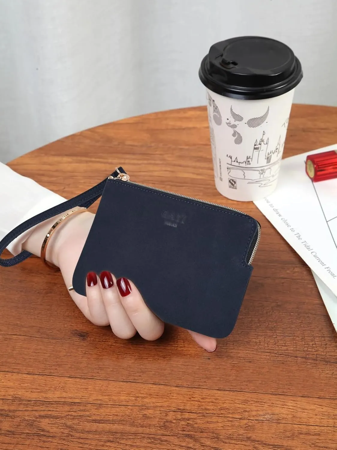 Genuine Leather 4.5 x 6.5 Wristlet Purse for Women, Evening Wristlet Pouch Clutch Bag