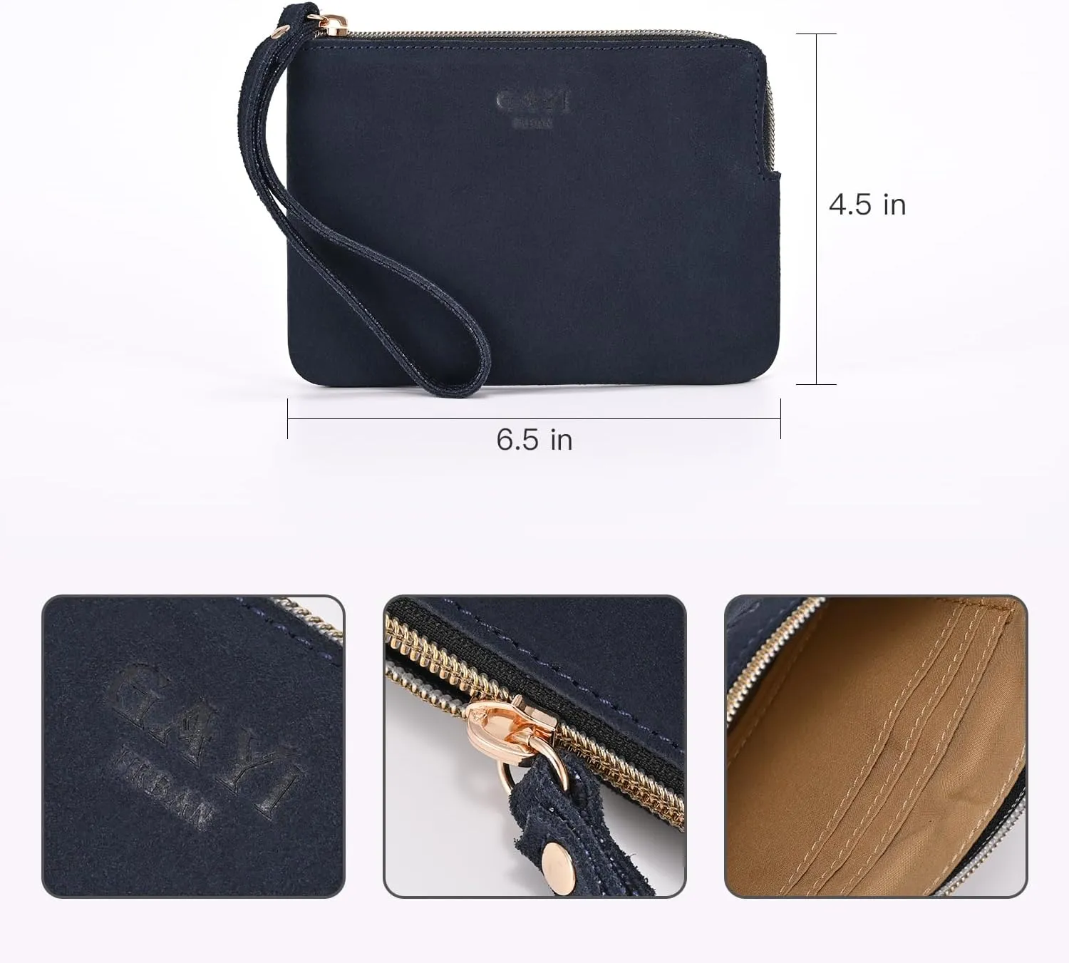 Genuine Leather 4.5 x 6.5 Wristlet Purse for Women, Evening Wristlet Pouch Clutch Bag