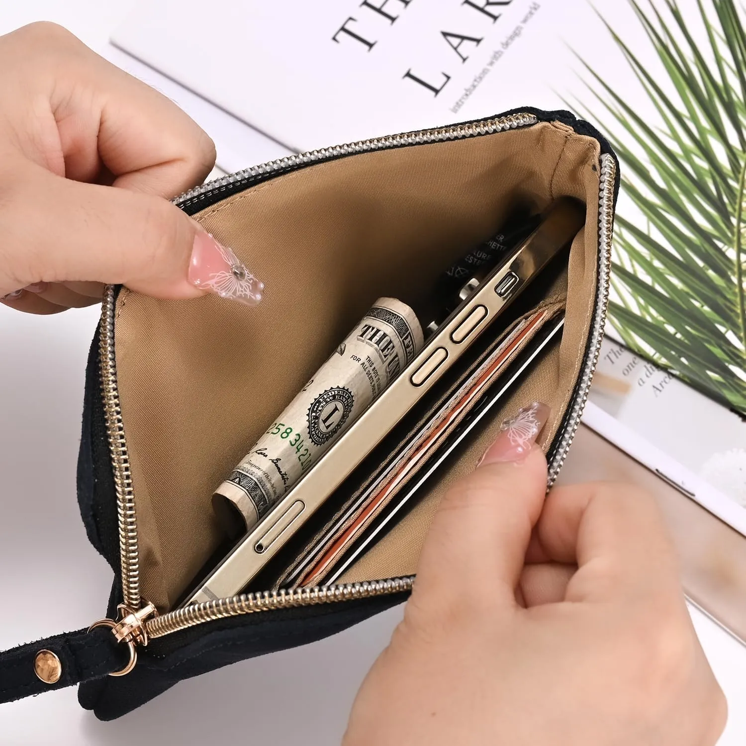 Genuine Leather 4.5 x 6.5 Wristlet Purse for Women, Evening Wristlet Pouch Clutch Bag