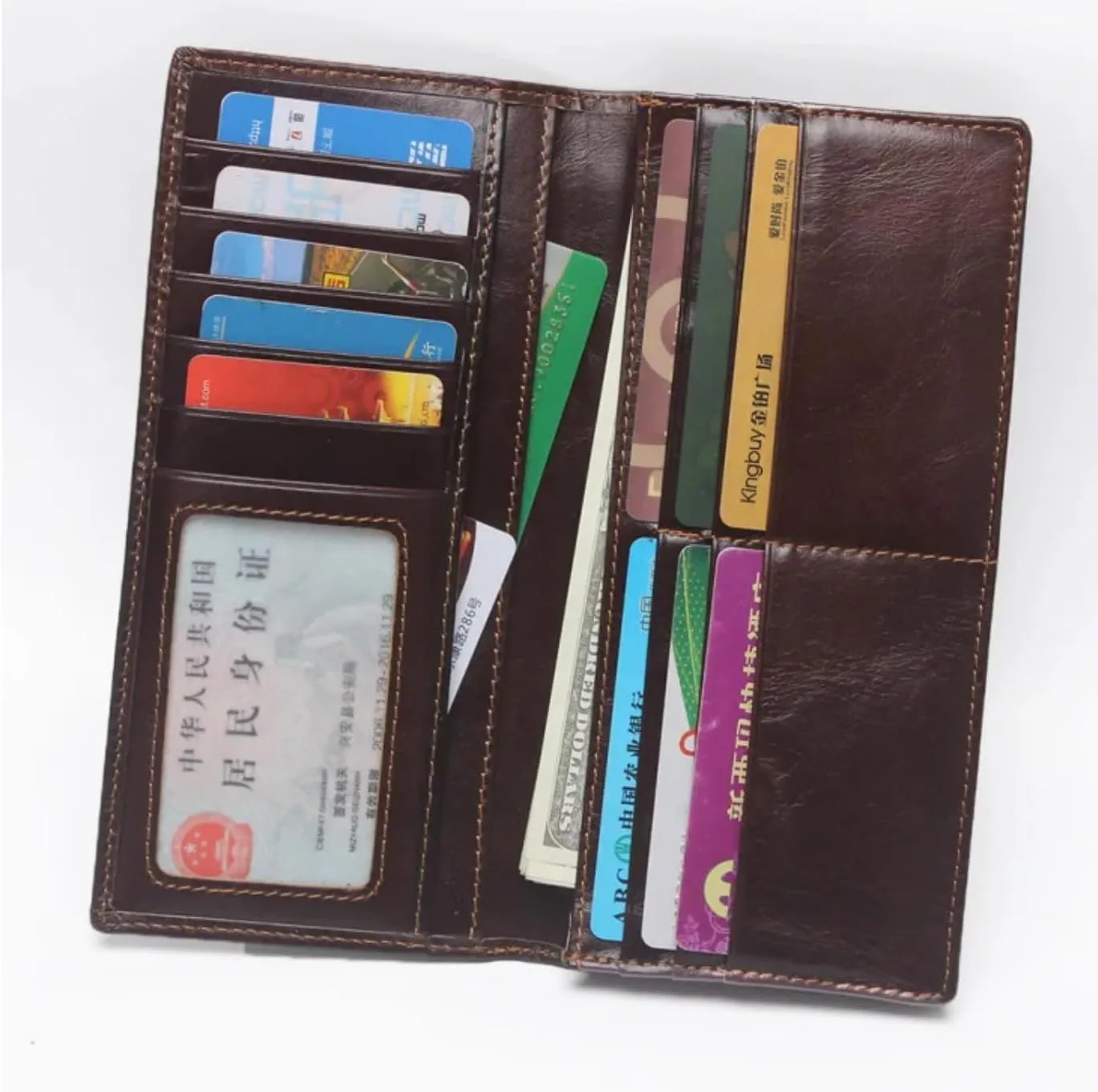 Genuine Leather Bifold Long Wallet for Men, Retro Vintage Embossed Clutch with Zipped Coin purse & Credit card Slots. RFID Blocking. Crocodile Tail- Coffee