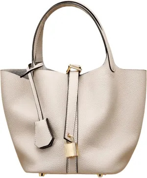 Genuine leather bucket bag for women old trend lychee drawstring soft basket tote bag