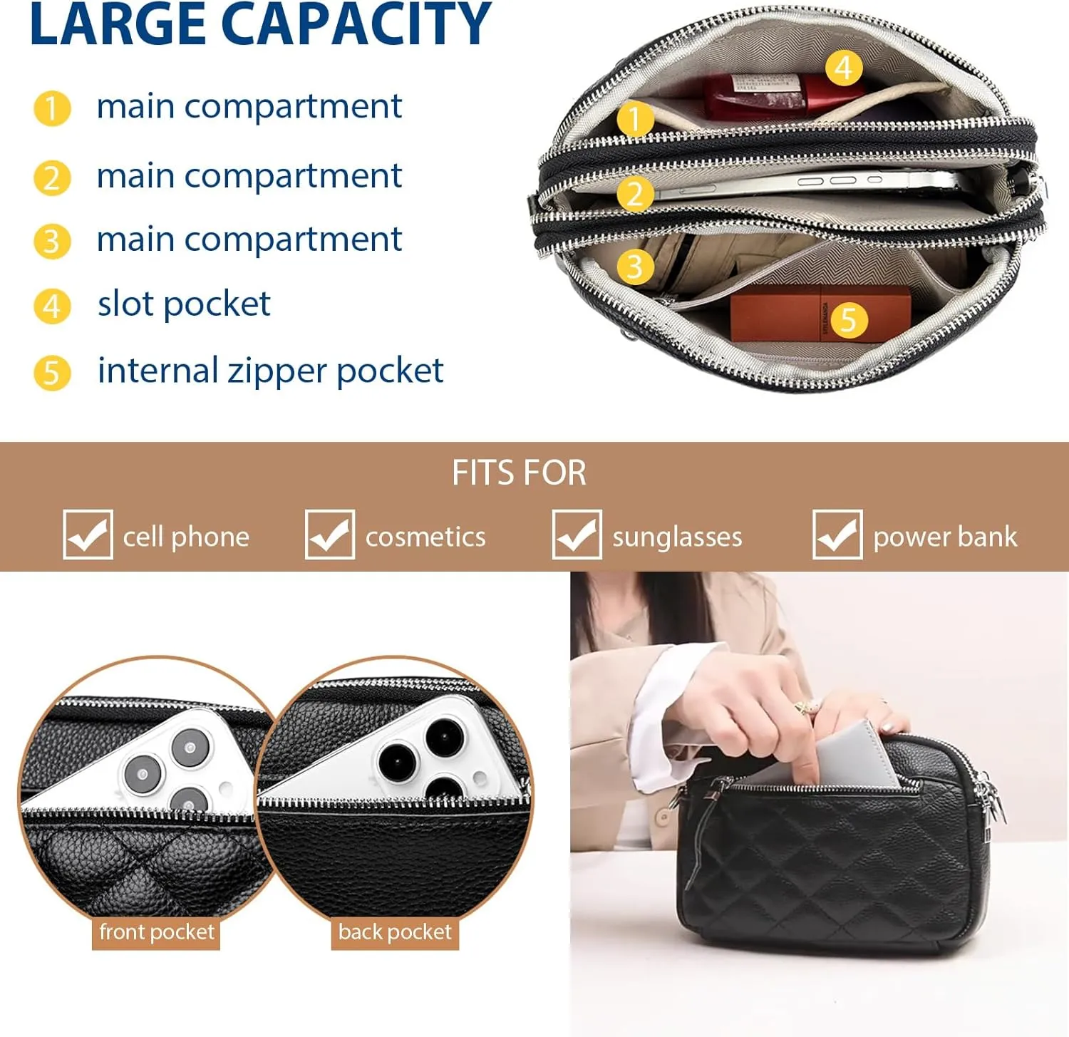 Genuine Leather Crossbody Purses for Women Small Crossbody Shoulder Handbags Clutch Purse
