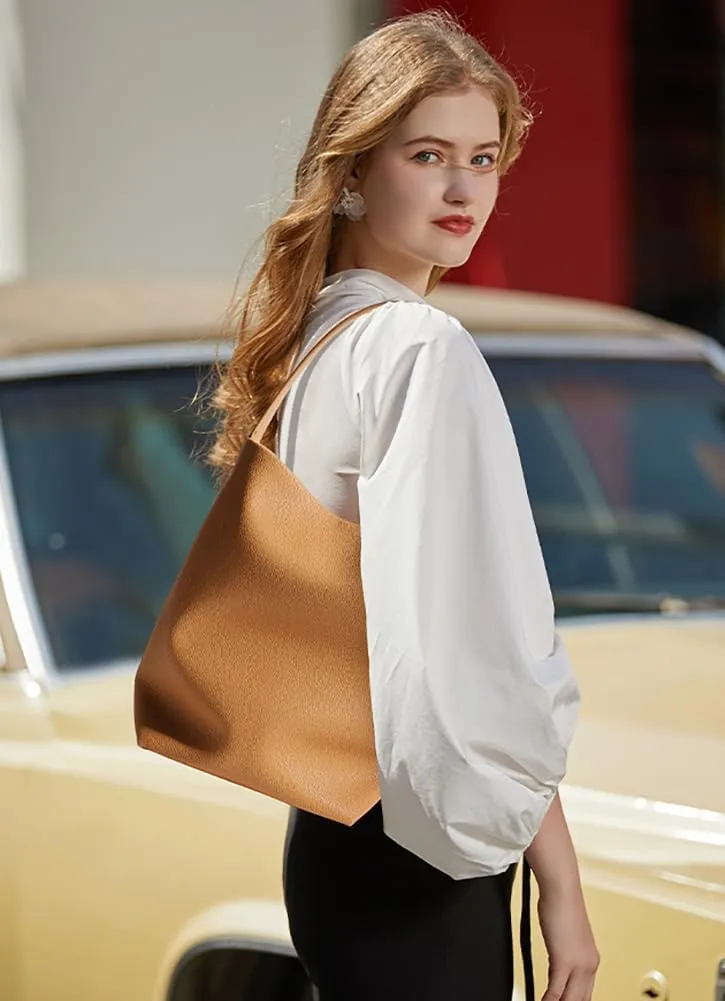 Genuine Leather Shoulder Bags for Women Ladies Large Bucket Tote Purse Handbags Trendy Soft Working Satchel