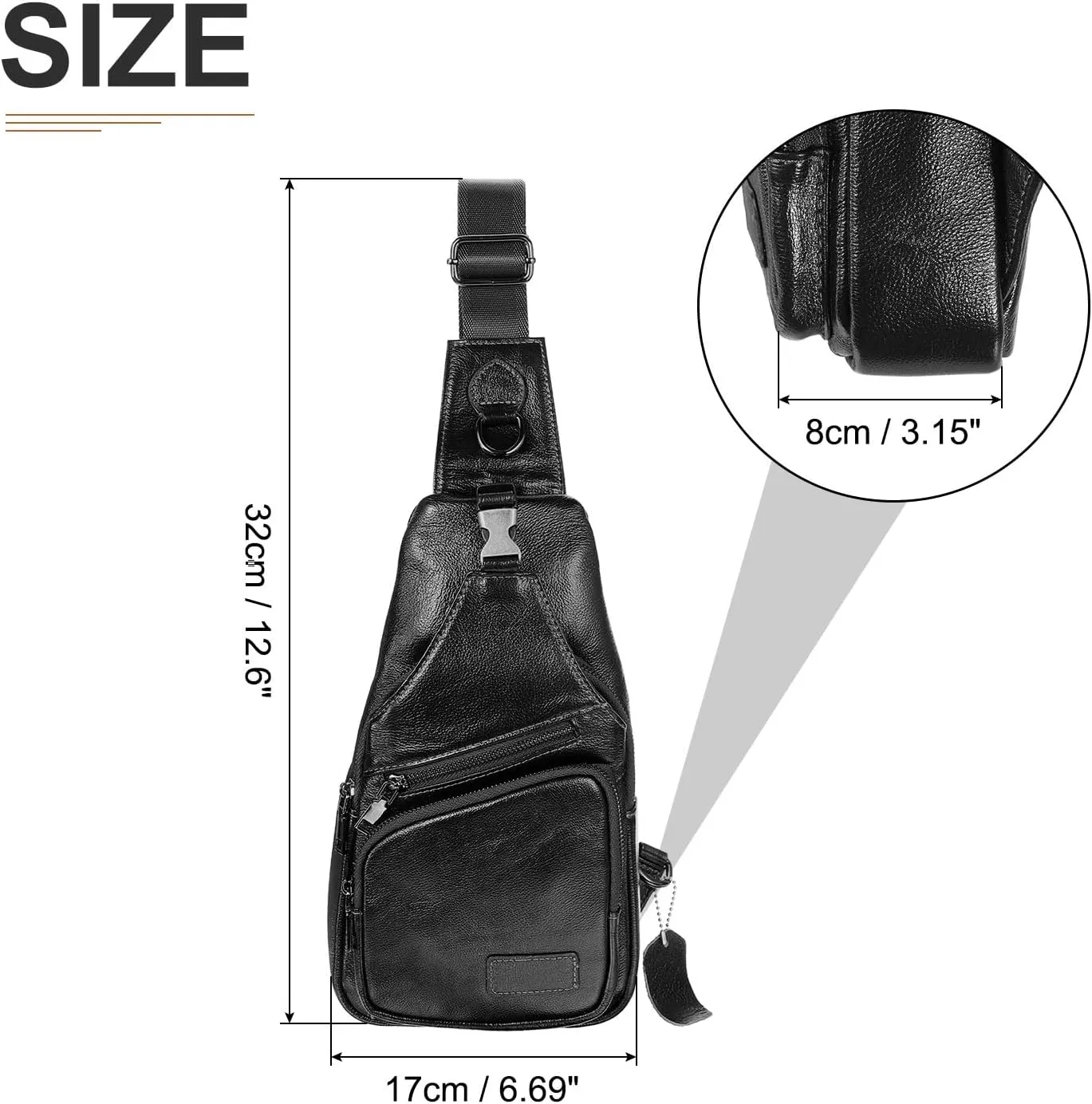 Genuine Leather Small Sling Bag - 6.69"x12.6" (LXH) Good for Men and Women Hiking Travel - Multipurpose Casual Small Packs Crossbody Chest Bag Backpack Black