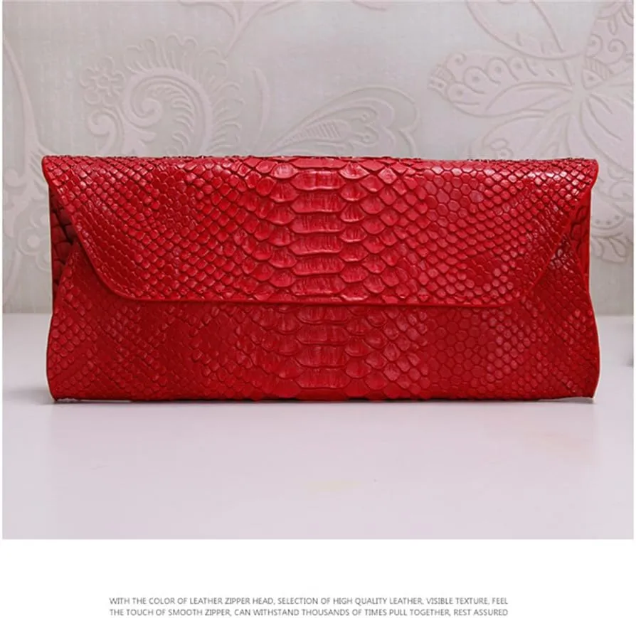Genuine Leather Snakeskin Envelope Handbag Wallet Clutch for Women