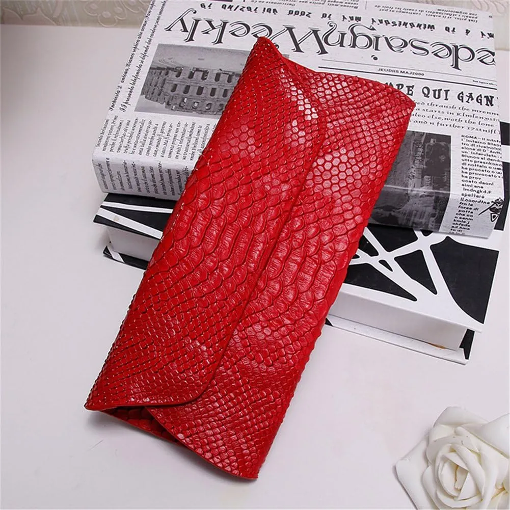 Genuine Leather Snakeskin Envelope Handbag Wallet Clutch for Women