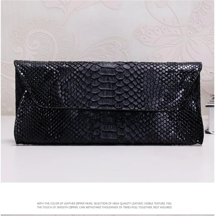 Genuine Leather Snakeskin Envelope Handbag Wallet Clutch for Women