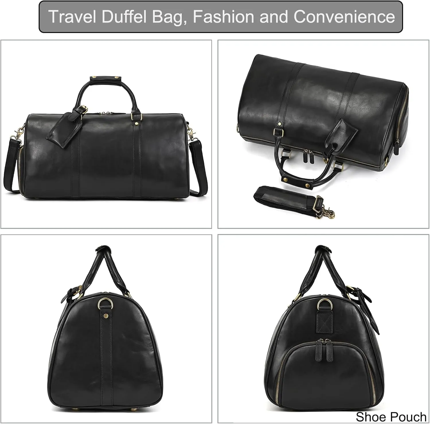 Genuine Leather Travel Bag for Men Large Capacity Luggage Duffel Bag with Shoe Compartment, Shoulder Handbag for Holiday Business Trip Outdoor