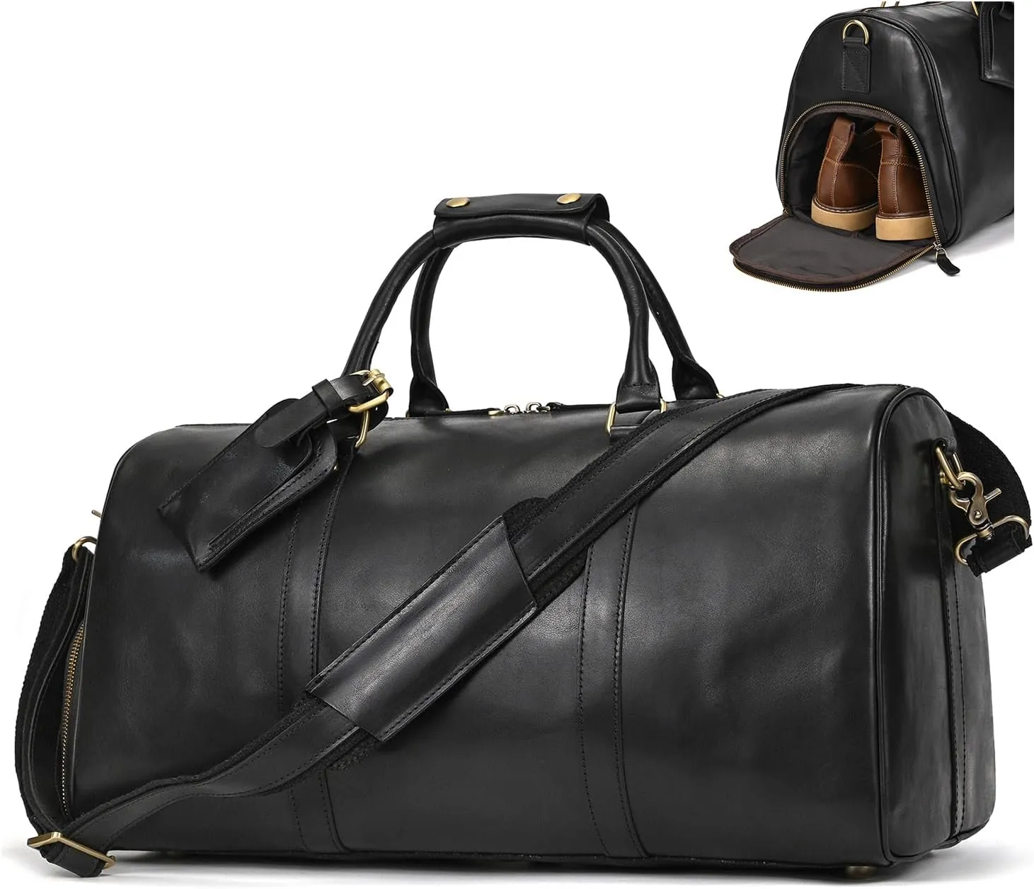 Genuine Leather Travel Bag for Men Large Capacity Luggage Duffel Bag with Shoe Compartment, Shoulder Handbag for Holiday Business Trip Outdoor