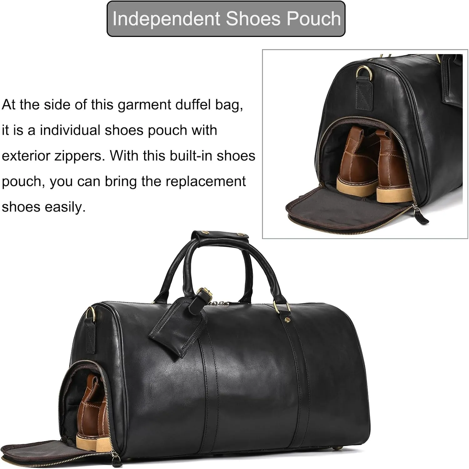 Genuine Leather Travel Bag for Men Large Capacity Luggage Duffel Bag with Shoe Compartment, Shoulder Handbag for Holiday Business Trip Outdoor