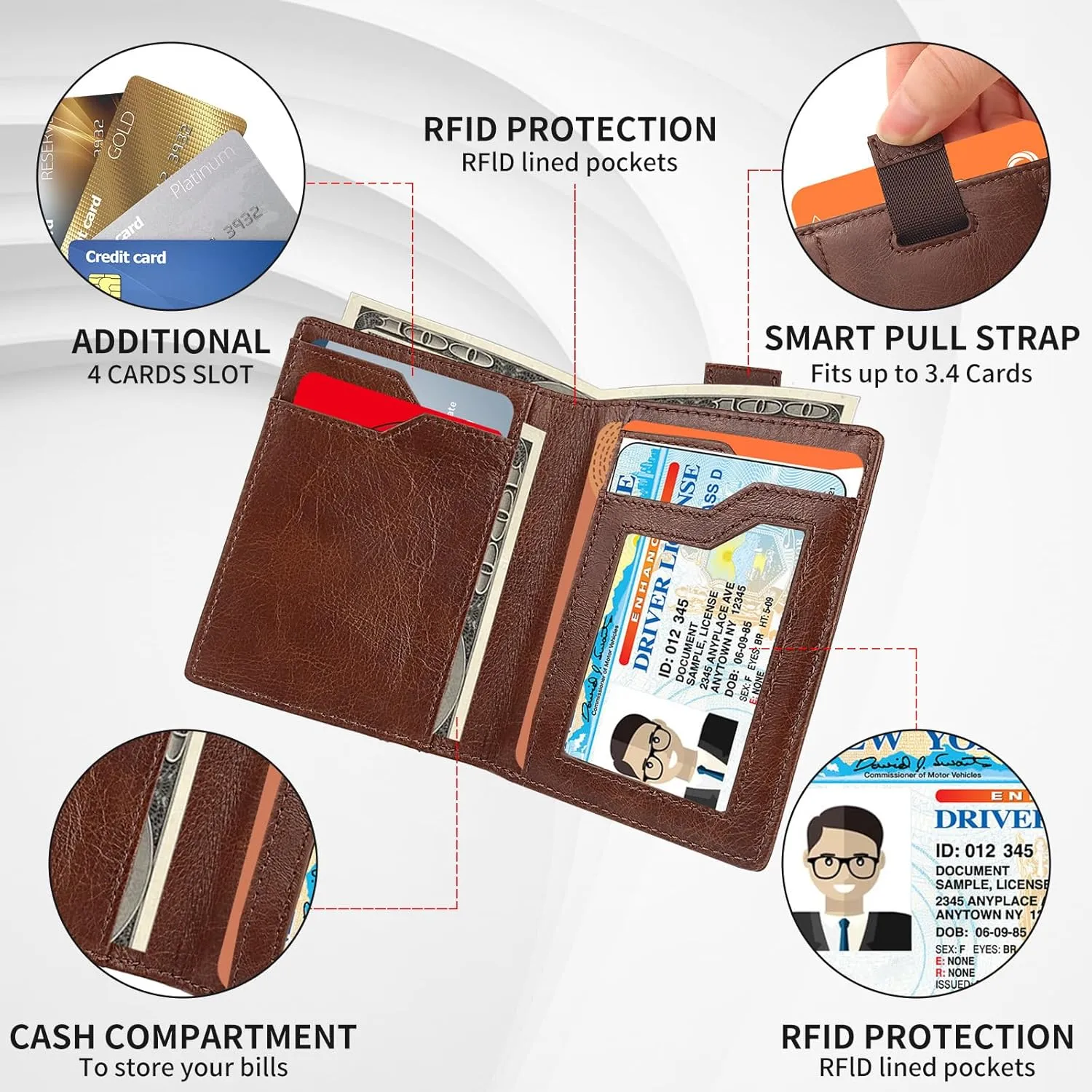 Genuine Leather Wallet for Men RFID Blocking Minimalist Card Front Pocket Slim Bifold Wallets Retro First Layer Cowhide Wallet,Brown