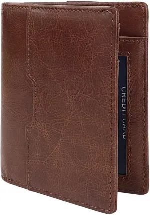Genuine Leather Wallet for Men RFID Blocking Minimalist Card Front Pocket Slim Bifold Wallets Retro First Layer Cowhide Wallet,Brown