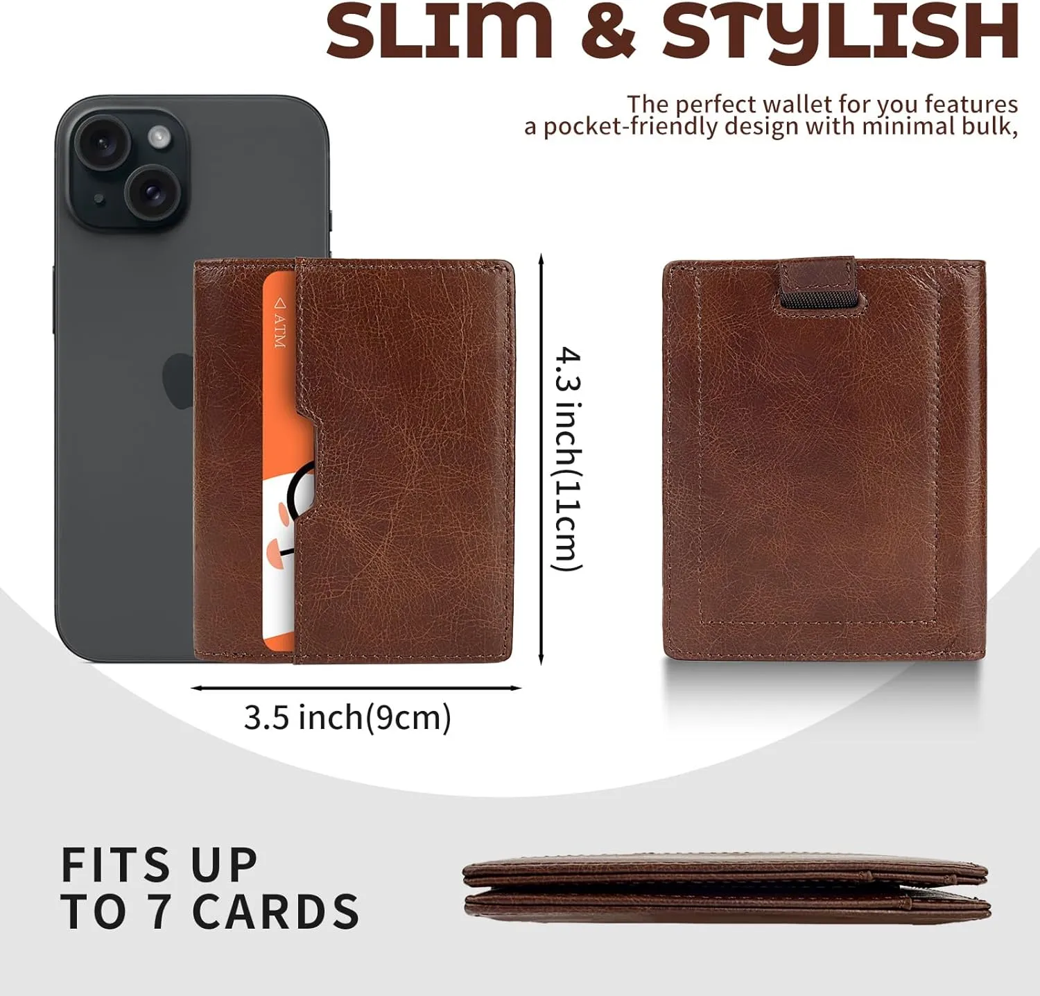 Genuine Leather Wallet for Men RFID Blocking Minimalist Card Front Pocket Slim Bifold Wallets Retro First Layer Cowhide Wallet,Brown
