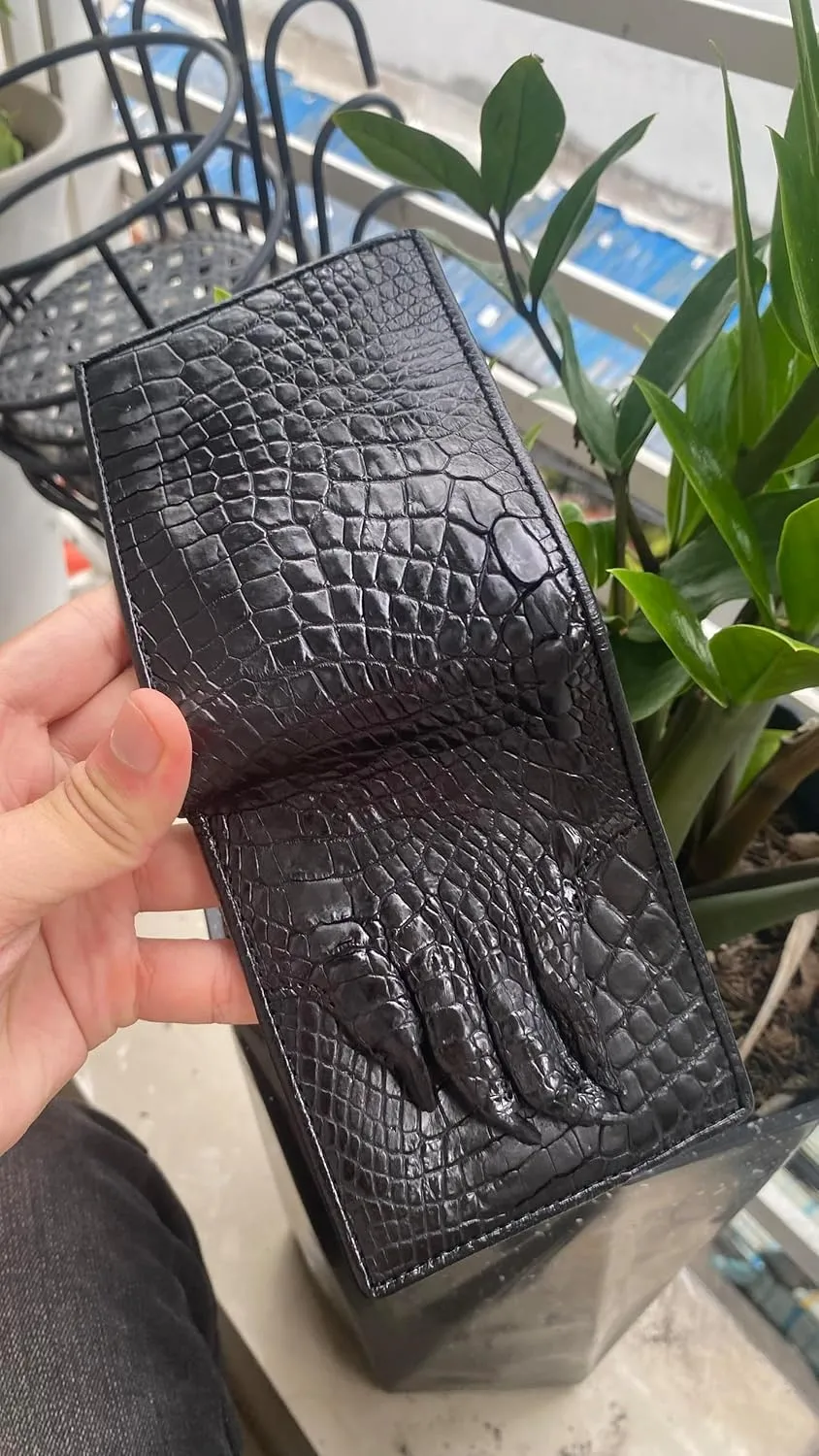 Genuine leather wallets men Alligator Wallet Men alligator Skin Wallets for Mens men wallet alligator mens alligator wallets (Black Nail Leather)