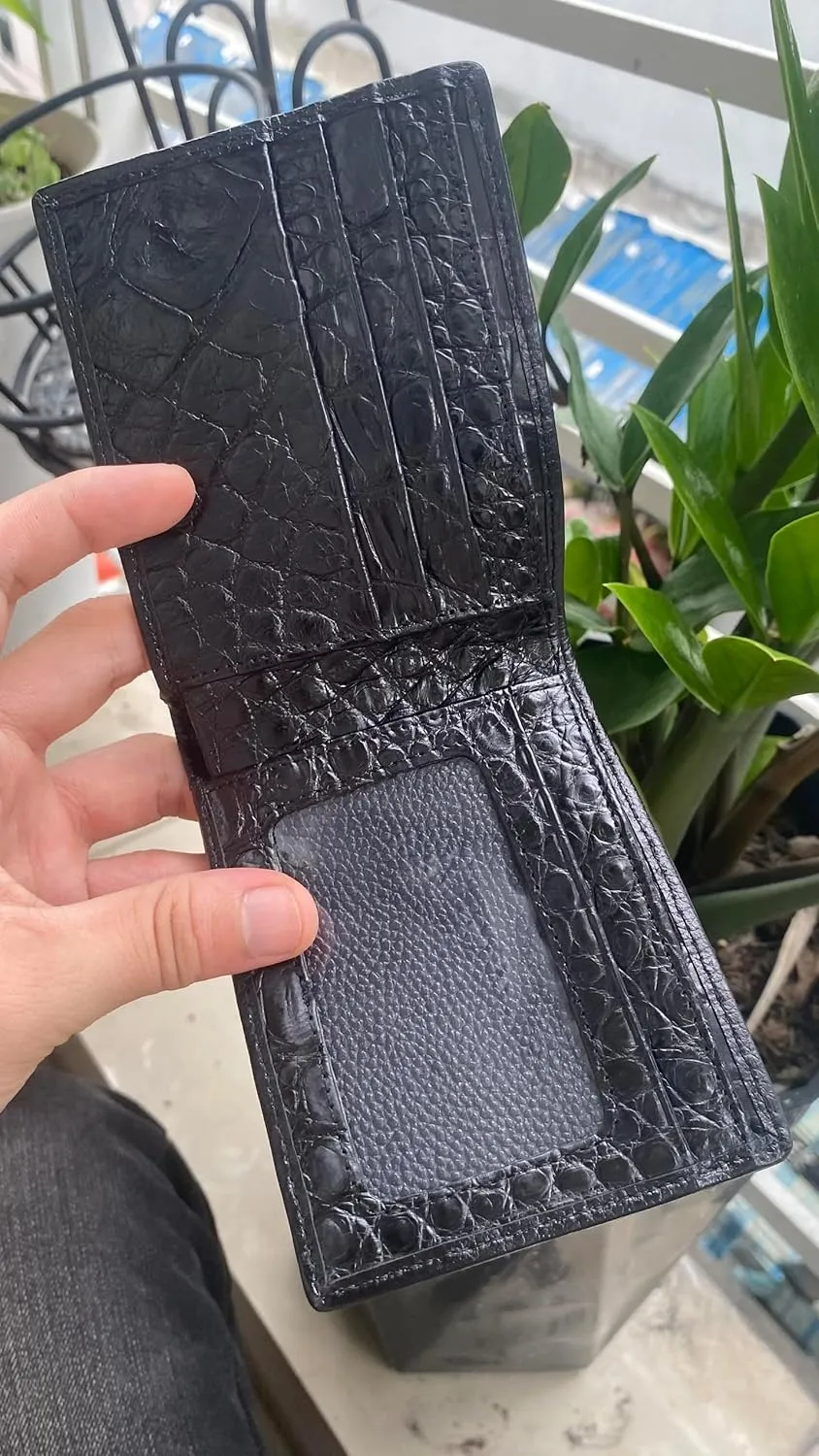Genuine leather wallets men Alligator Wallet Men alligator Skin Wallets for Mens men wallet alligator mens alligator wallets (Black Nail Leather)
