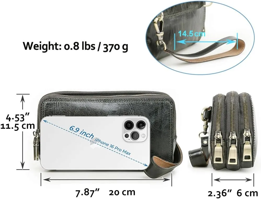 Genuine Leather Wristlet Clutch Purse for Unisex Small Crossbody Bag Clutch Wallet Shoulder Handbag