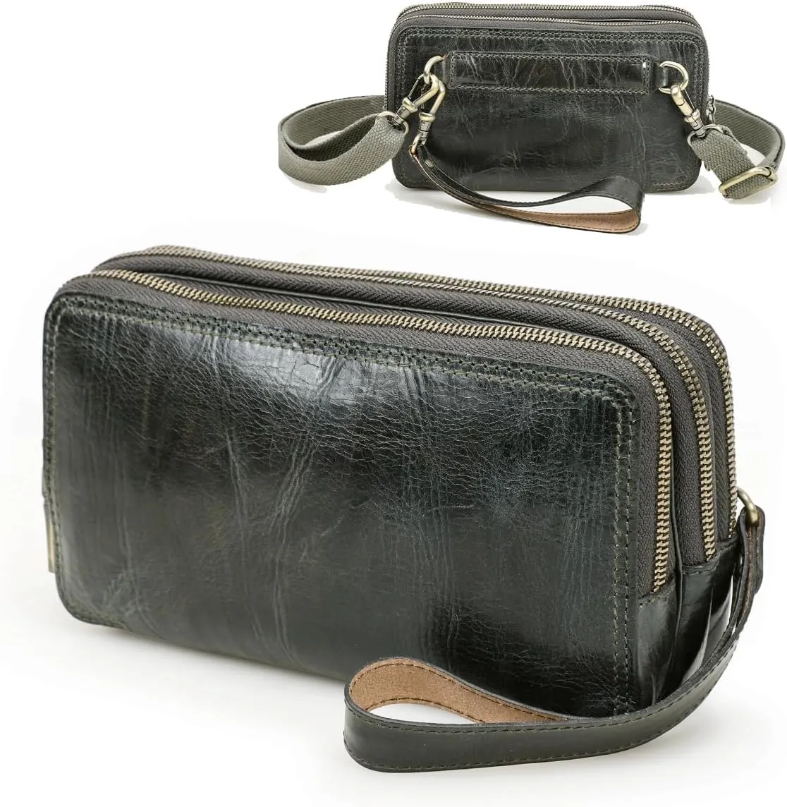 Genuine Leather Wristlet Clutch Purse for Unisex Small Crossbody Bag Clutch Wallet Shoulder Handbag