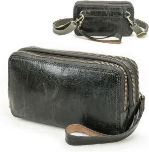 Genuine Leather Wristlet Clutch Purse for Unisex Small Crossbody Bag Clutch Wallet Shoulder Handbag