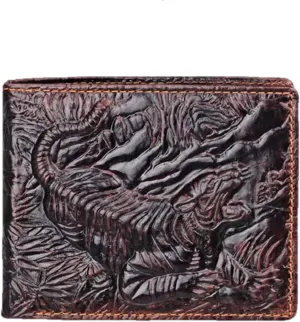 Genuine Real Leather Short Bifold Wallet for Men, RFID Blocking 3D Animal Print Retro Vintage Embossed Clutch Purse. Horizontal Tiger Coffee