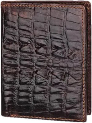 Genuine Real Leather Short Bifold Wallet for Men, RFID Blocking 3D Animal Print Retro Vintage Embossed Clutch Purse. Vertical Crocodile Tail Coffee
